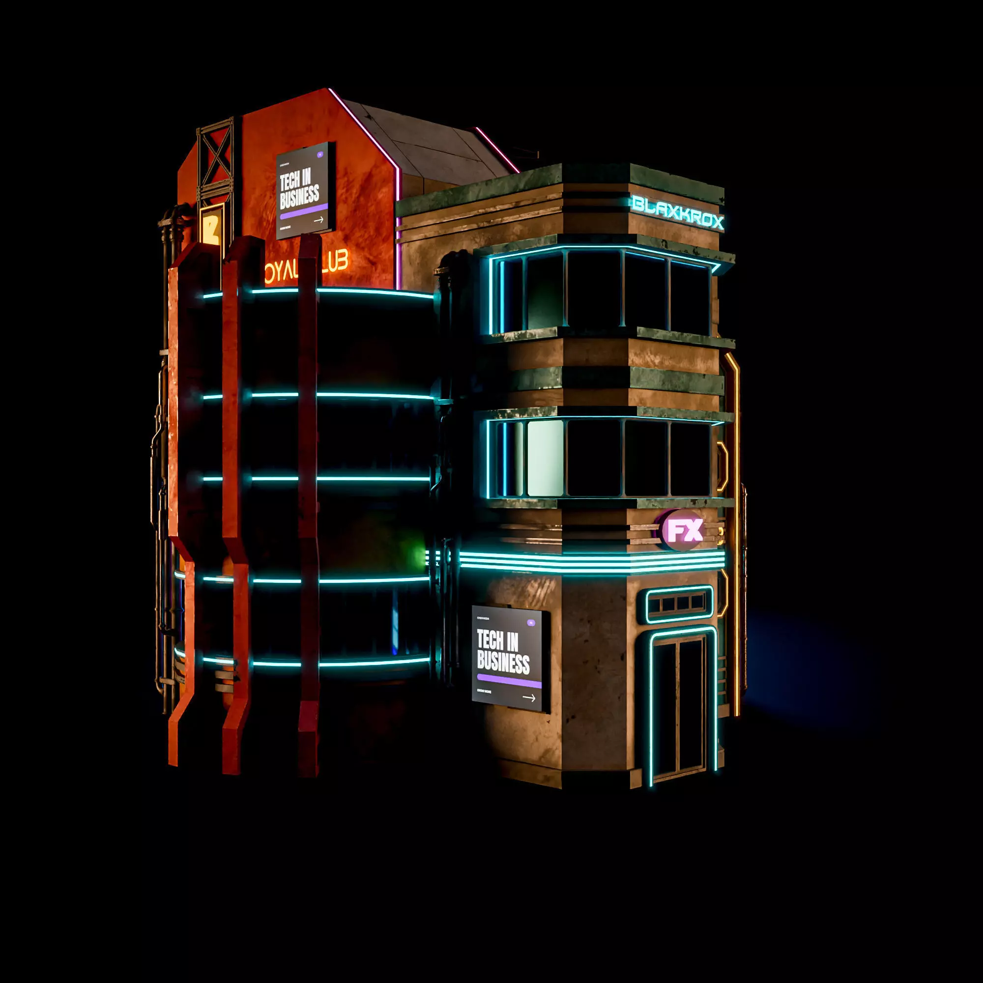 SCIFI CYBERPUNK FUTURISTIC NEON BUILDING 07 Low-poly 3D model_4