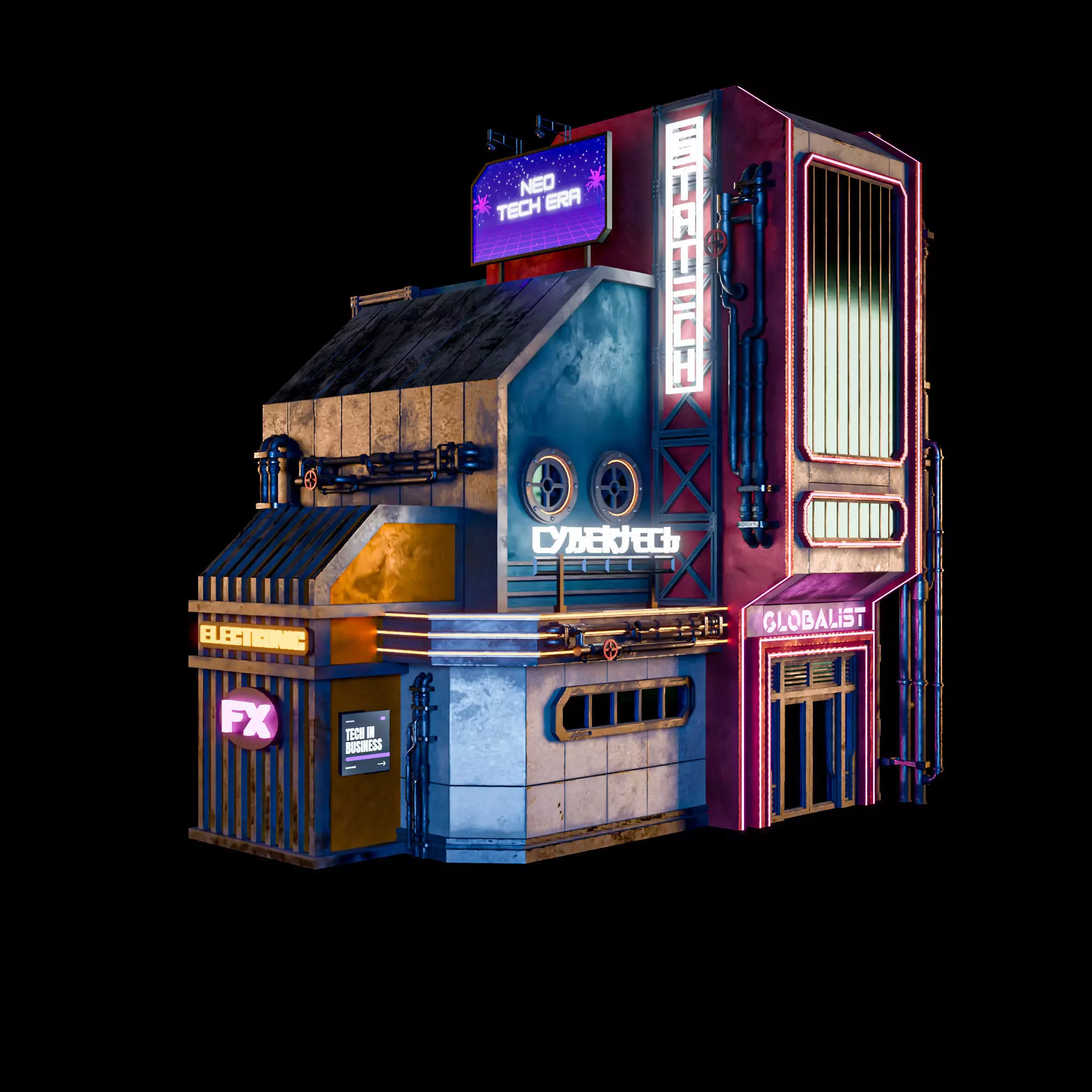 SCIFI CYBERPUNK FUTURISTIC NEON BUILDING 07 Low-poly 3D model_8