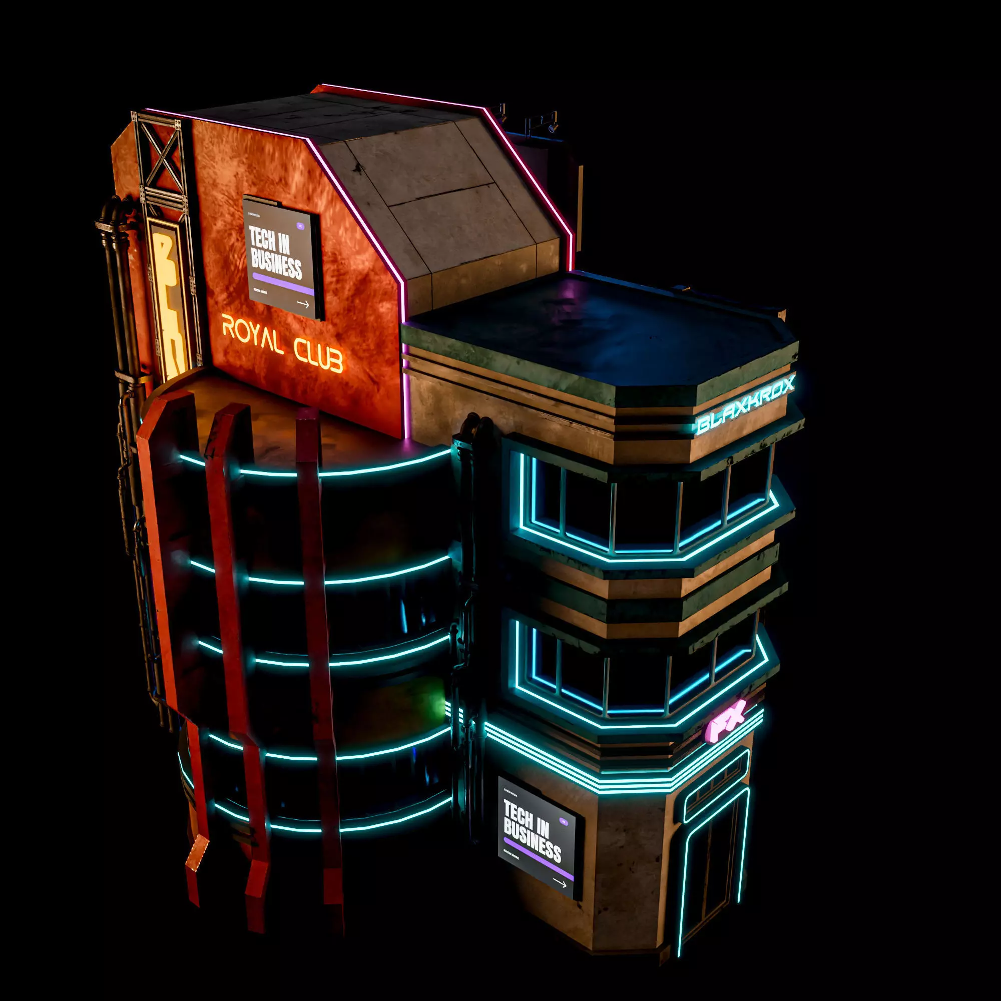 SCIFI CYBERPUNK FUTURISTIC NEON BUILDING 07 Low-poly 3D model_10