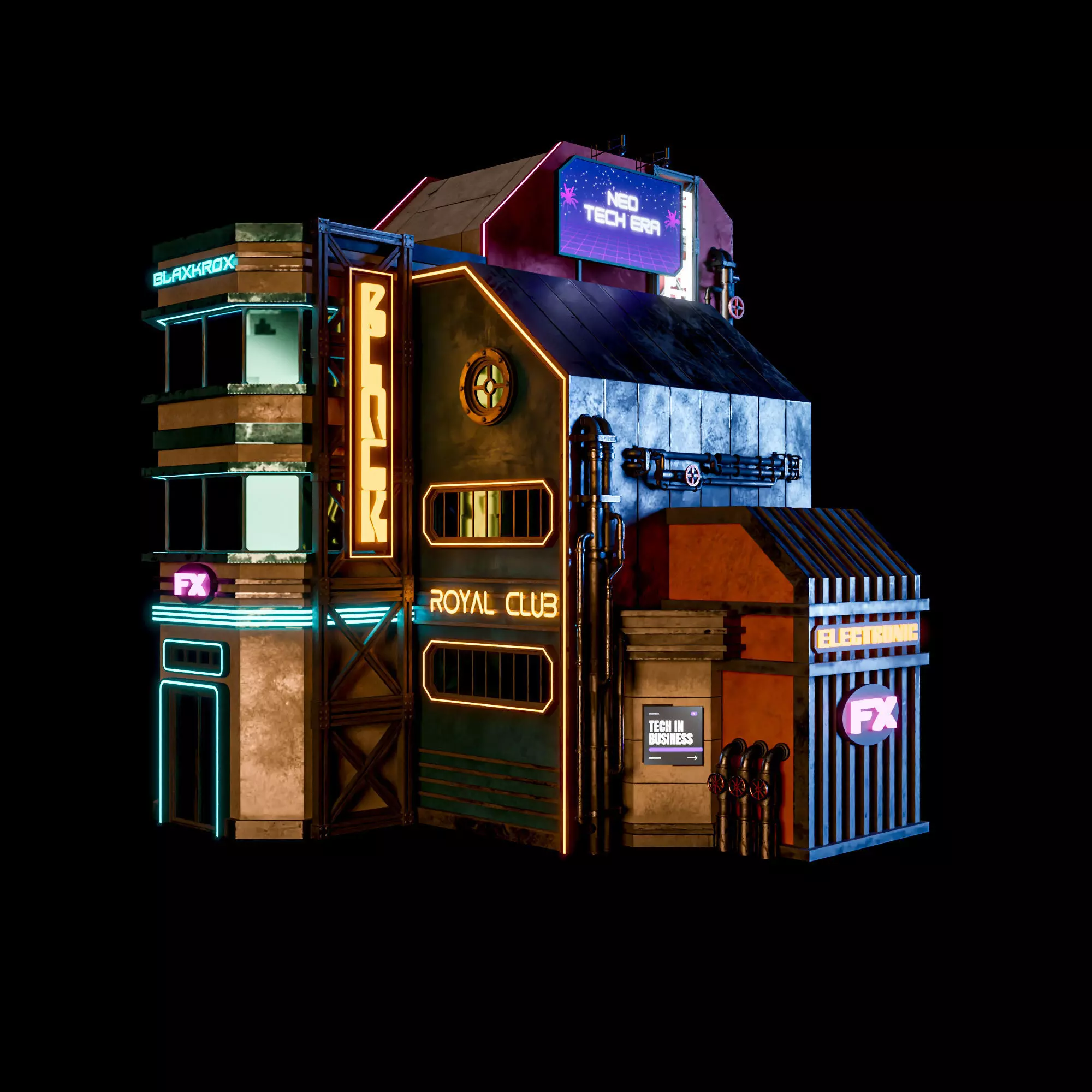 SCIFI CYBERPUNK FUTURISTIC NEON BUILDING 07 Low-poly 3D model_6