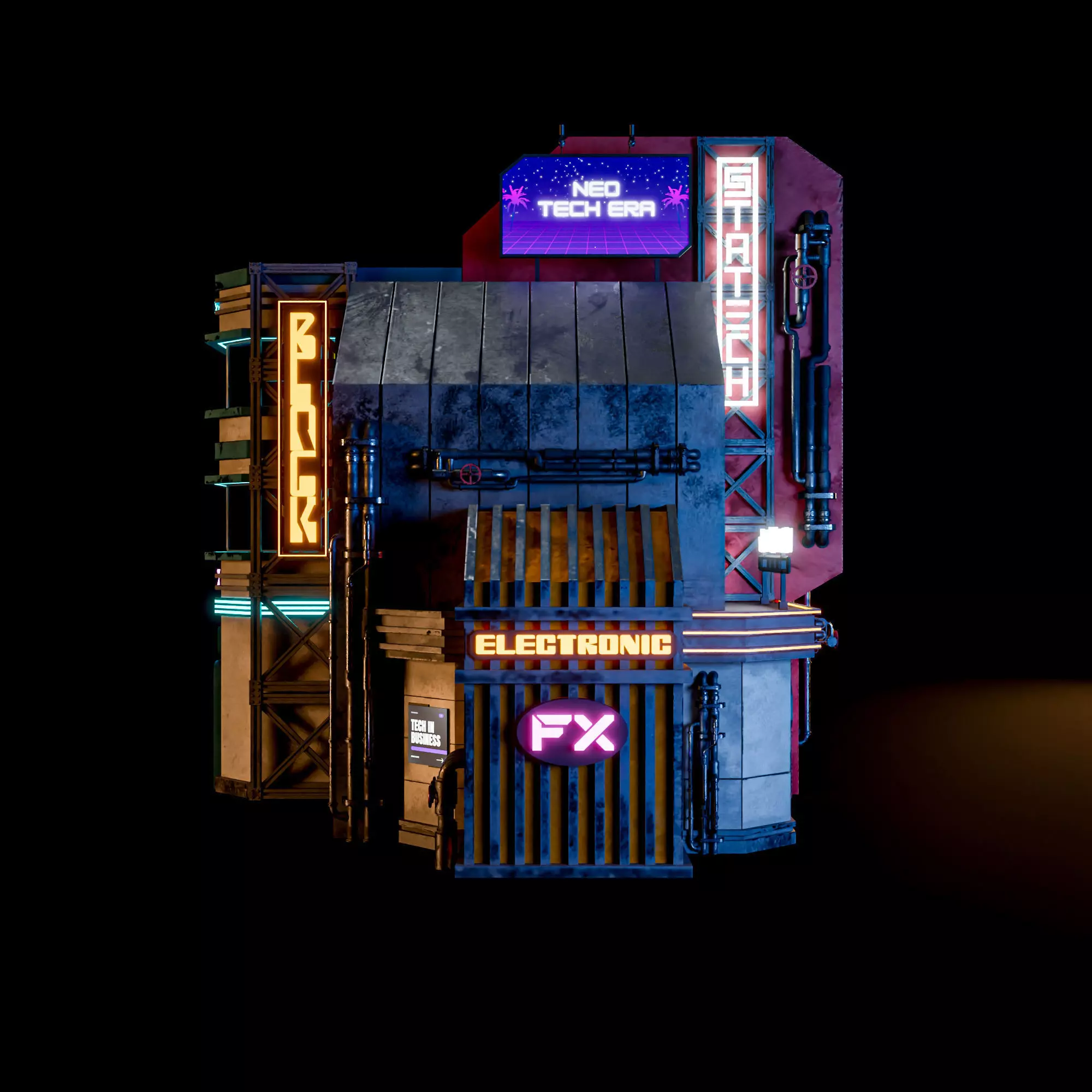 SCIFI CYBERPUNK FUTURISTIC NEON BUILDING 07 Low-poly 3D model_7