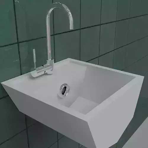 Modern Wall-Mounted Sink with Faucet  Low Poly 3D Model 3D print model