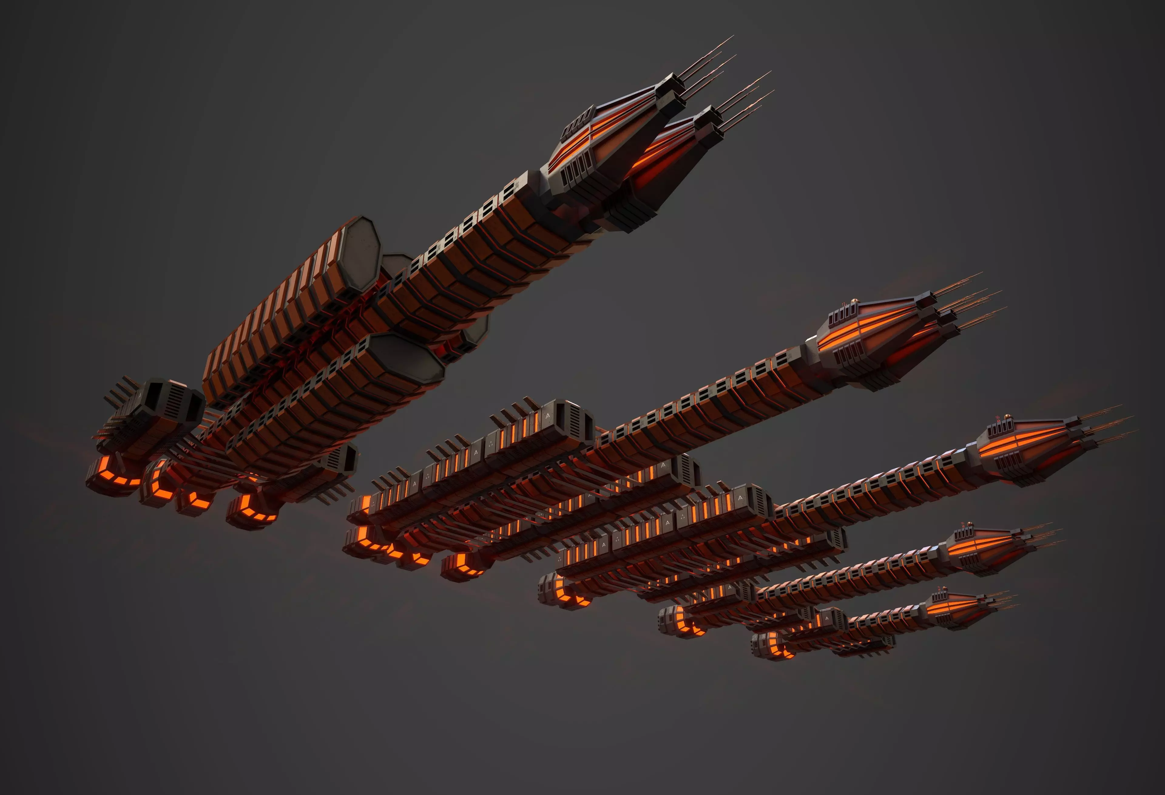 Modular Spaceship Eight Low-poly 3D model_5