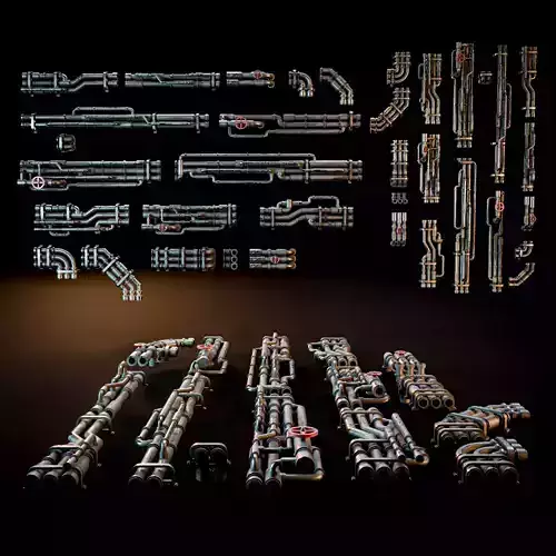 SCIFI INDUSTRIAL MODULAR PIPES KIT Low-poly 3D model