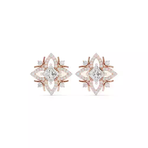 Princess and Round Cut Diamond Stud Earring 3DM STL Video 3D print model