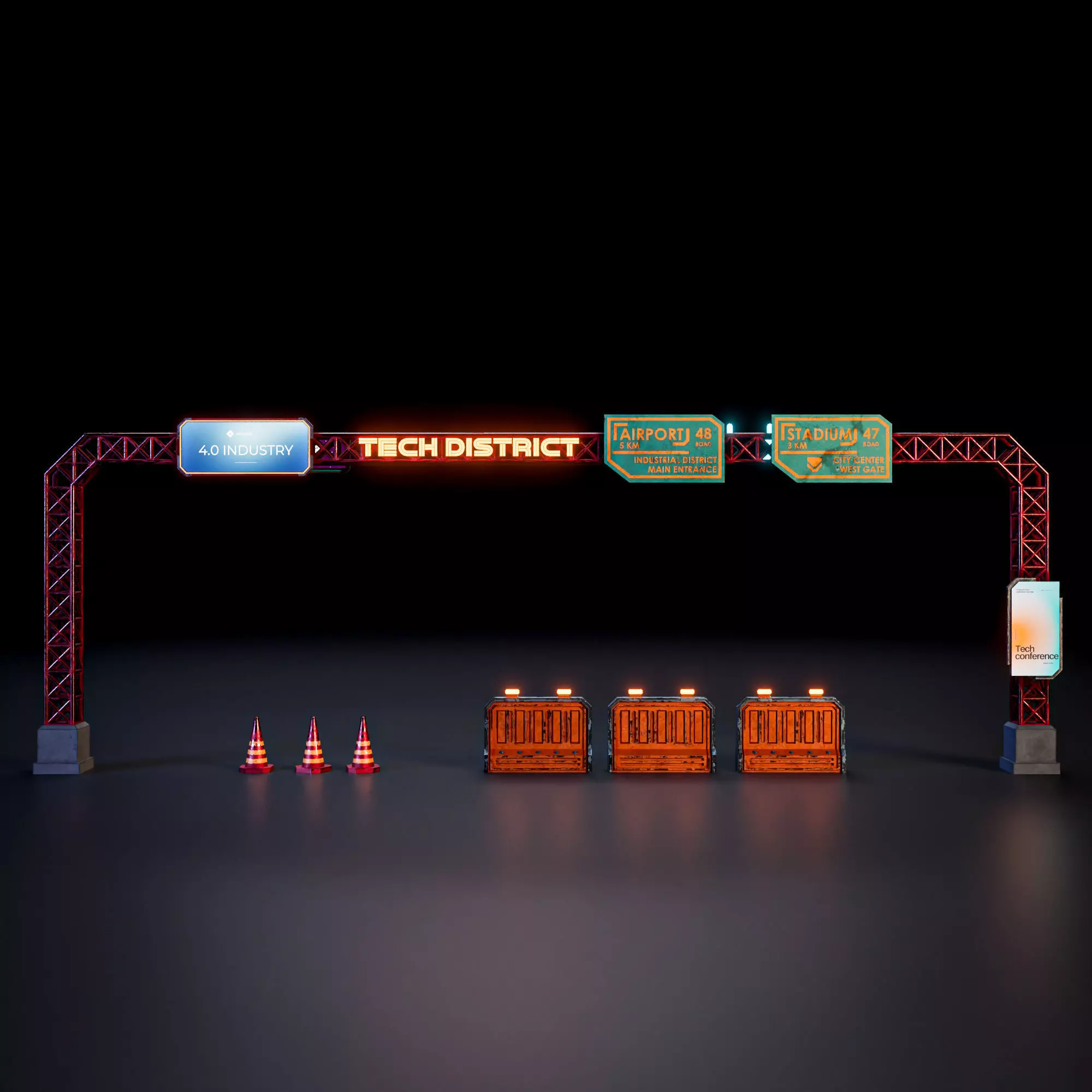 SCIFI STREET ASSET MODULAR KIT CYBERPUNK FUTURISTIC INDUSTRIAL Low-poly 3D model_27