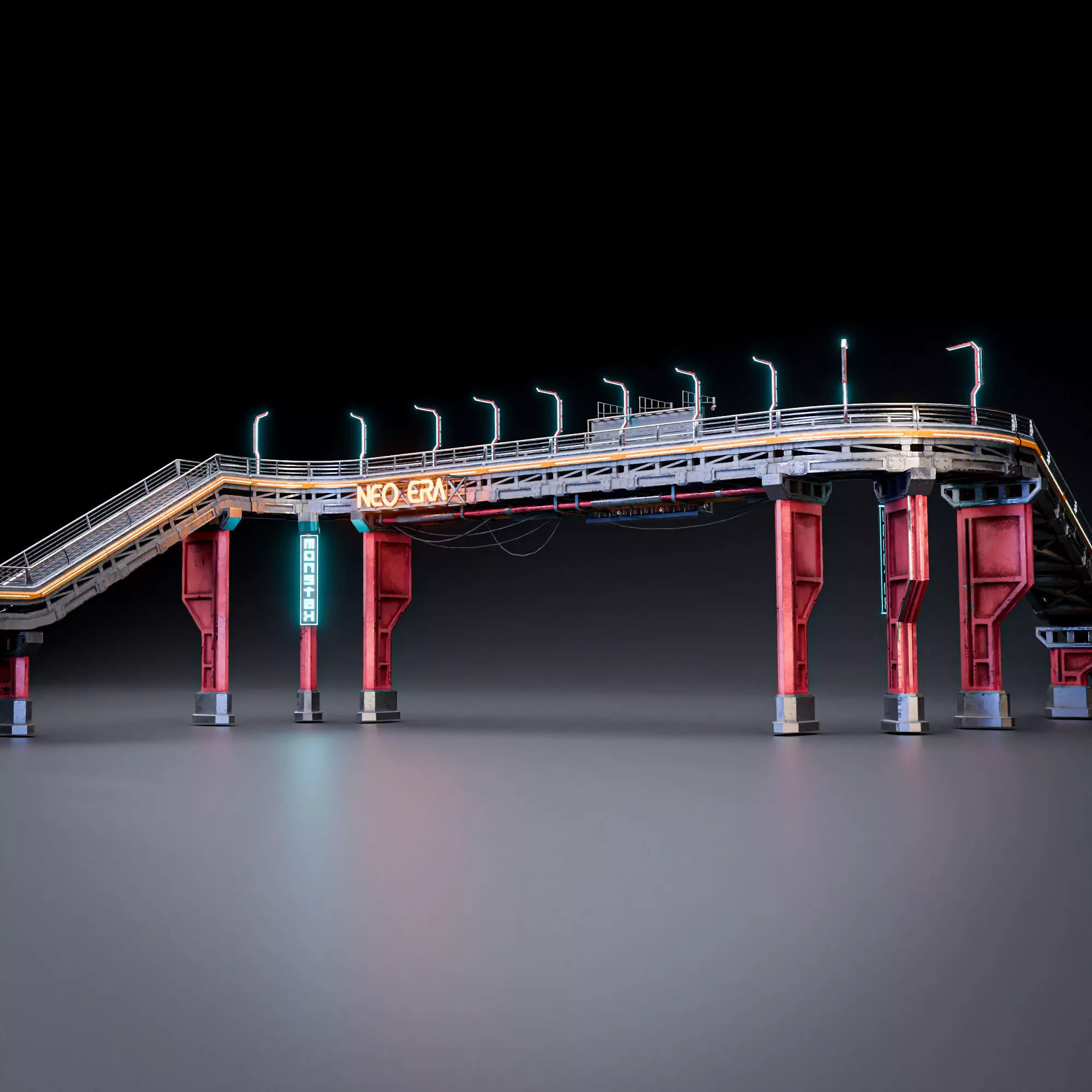 SCIFI STREET ASSET MODULAR KIT CYBERPUNK FUTURISTIC INDUSTRIAL Low-poly 3D model_8