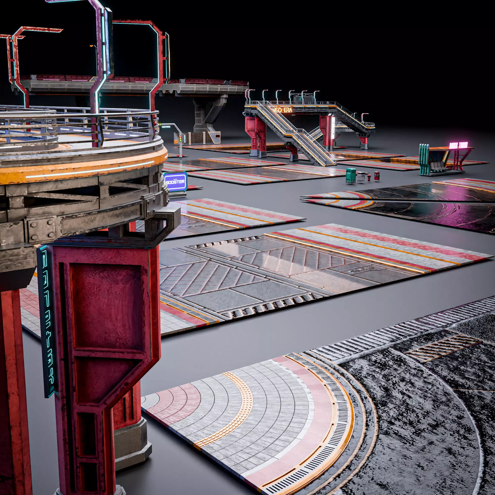 SCIFI STREET ASSET MODULAR KIT CYBERPUNK FUTURISTIC INDUSTRIAL Low-poly 3D model_6