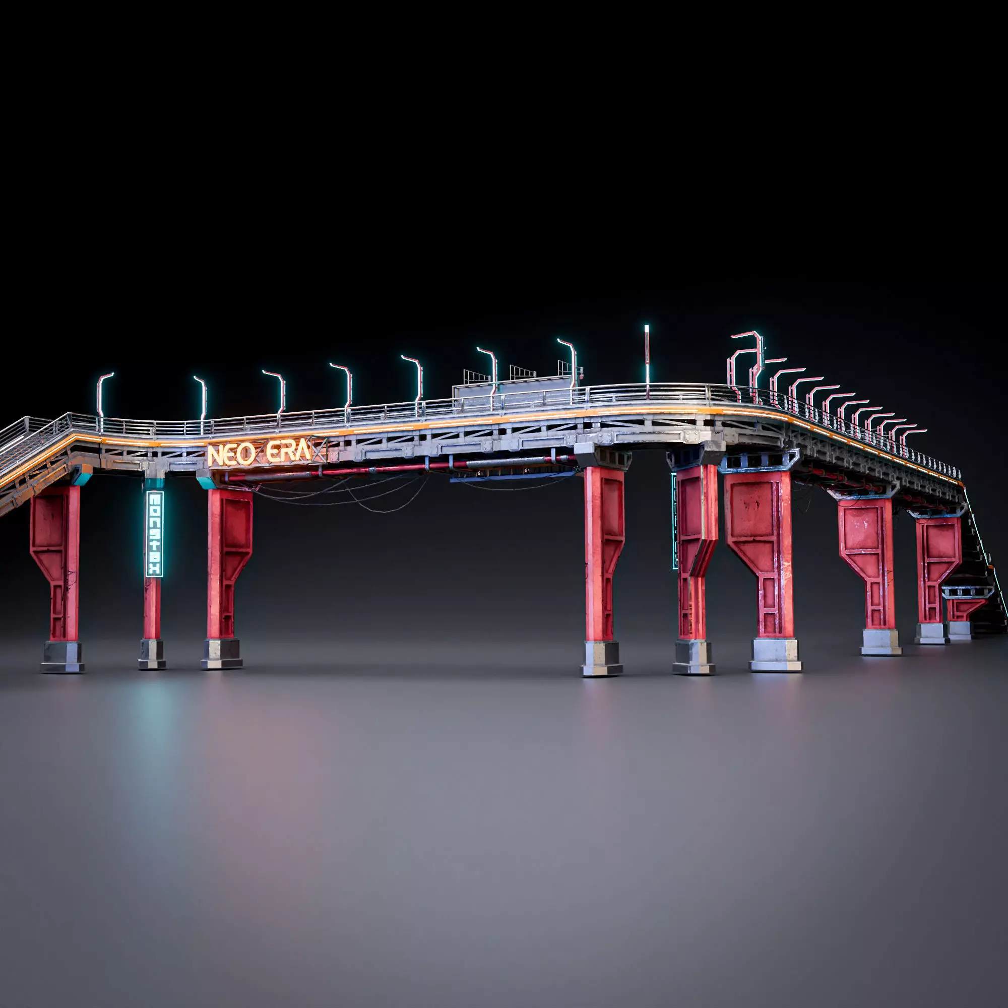 SCIFI STREET ASSET MODULAR KIT CYBERPUNK FUTURISTIC INDUSTRIAL Low-poly 3D model_10