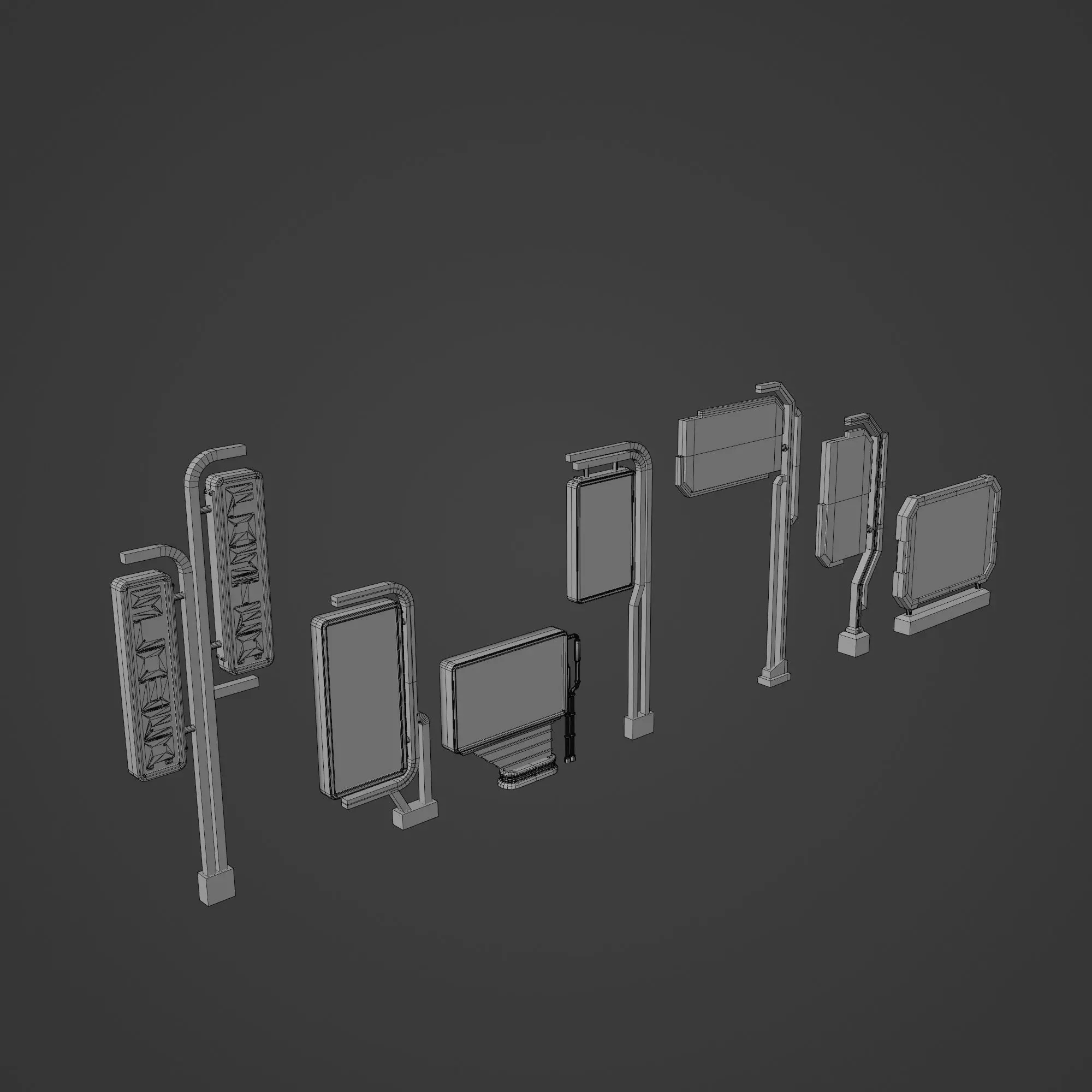 SCIFI STREET ASSET MODULAR KIT CYBERPUNK FUTURISTIC INDUSTRIAL Low-poly 3D model_40