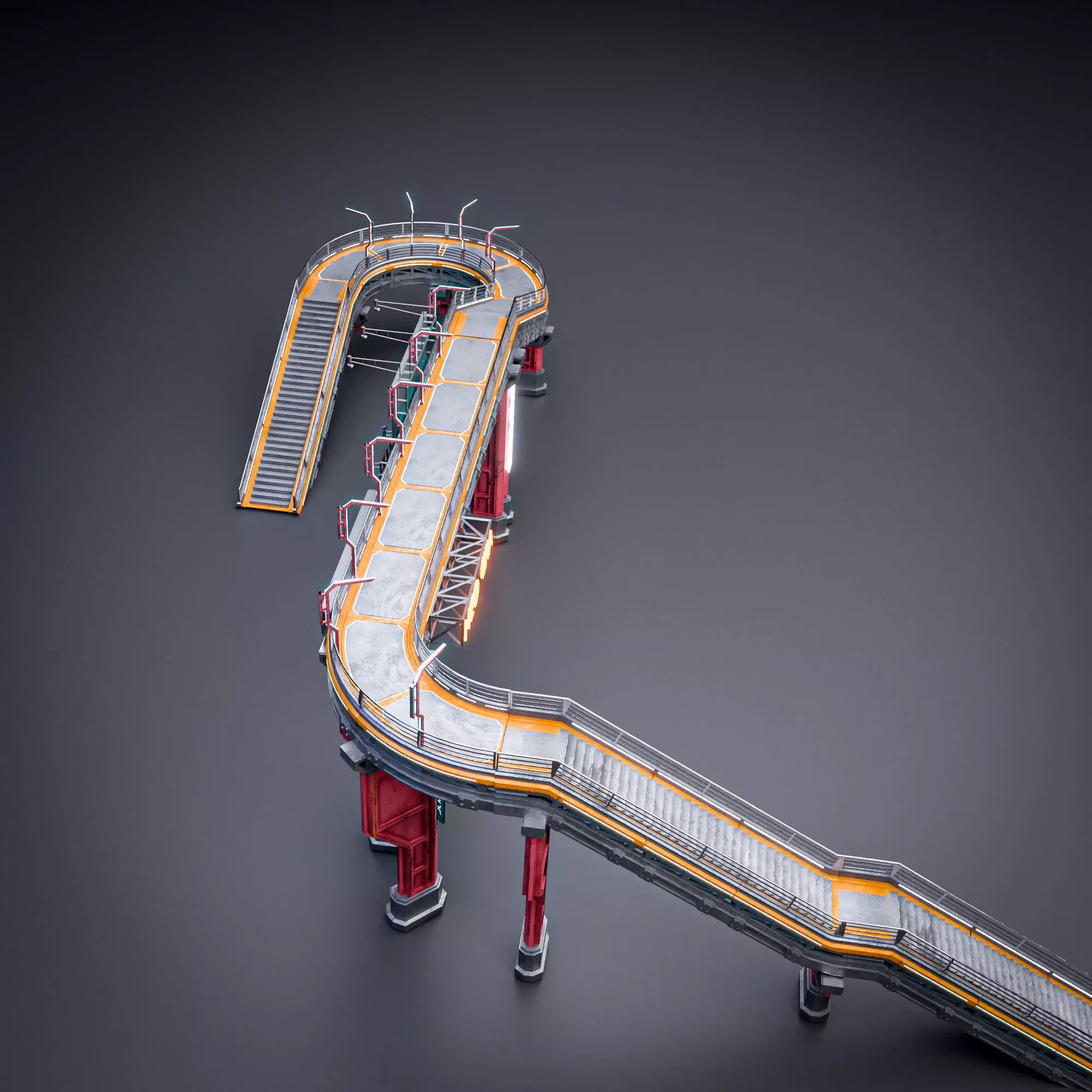 SCIFI STREET ASSET MODULAR KIT CYBERPUNK FUTURISTIC INDUSTRIAL Low-poly 3D model_11