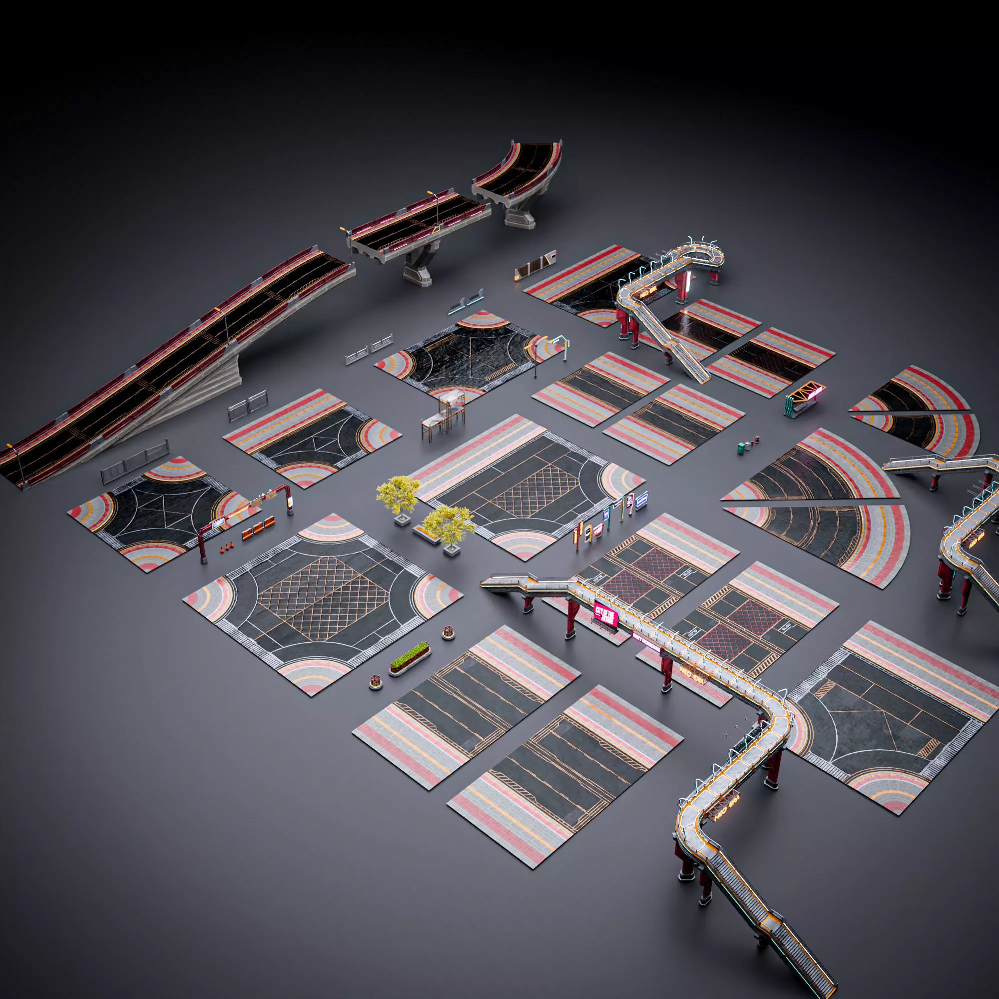 SCIFI STREET ASSET MODULAR KIT CYBERPUNK FUTURISTIC INDUSTRIAL Low-poly 3D model_2