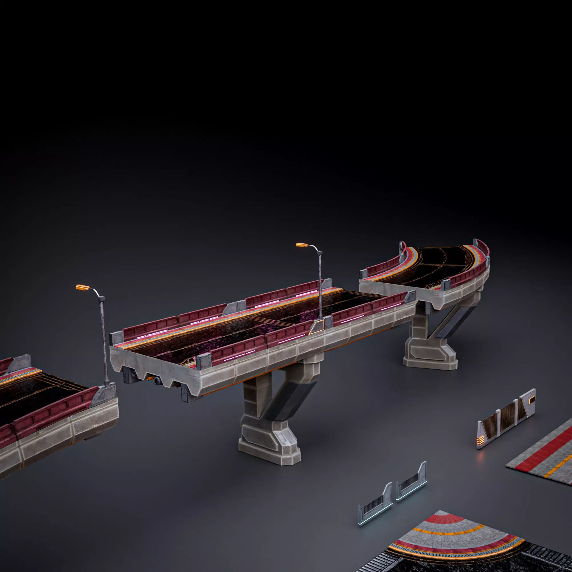 SCIFI STREET ASSET MODULAR KIT CYBERPUNK FUTURISTIC INDUSTRIAL Low-poly 3D model_4