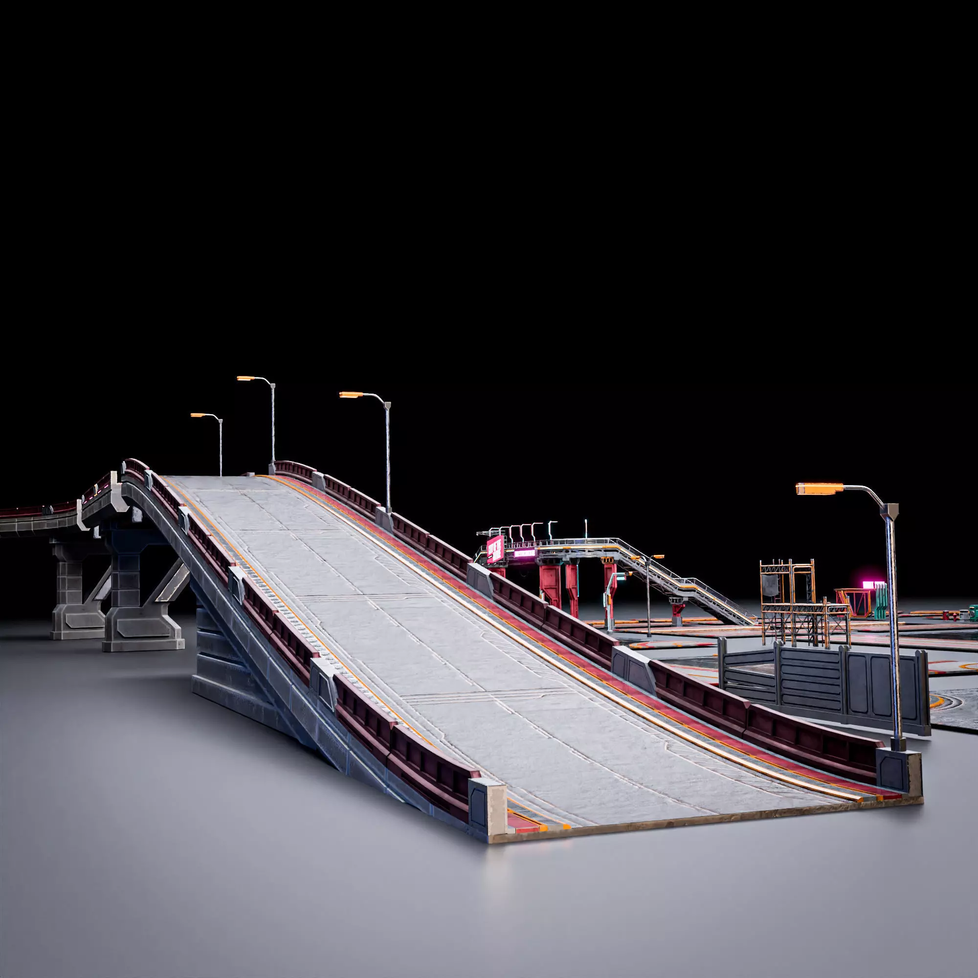 SCIFI STREET ASSET MODULAR KIT CYBERPUNK FUTURISTIC INDUSTRIAL Low-poly 3D model_3