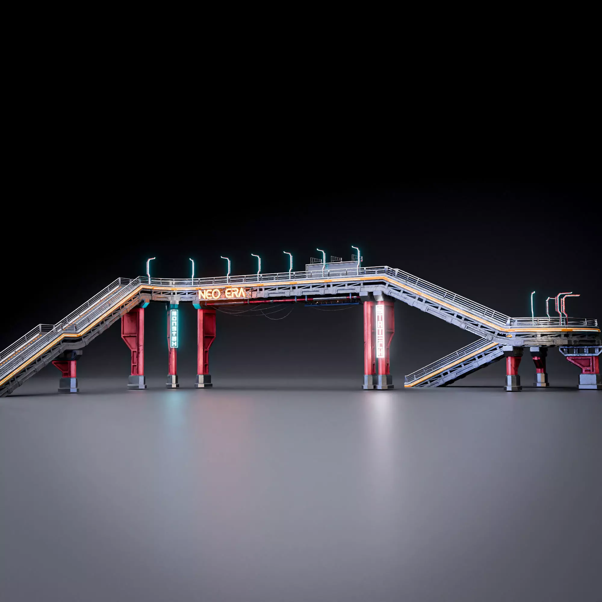 SCIFI STREET ASSET MODULAR KIT CYBERPUNK FUTURISTIC INDUSTRIAL Low-poly 3D model_12