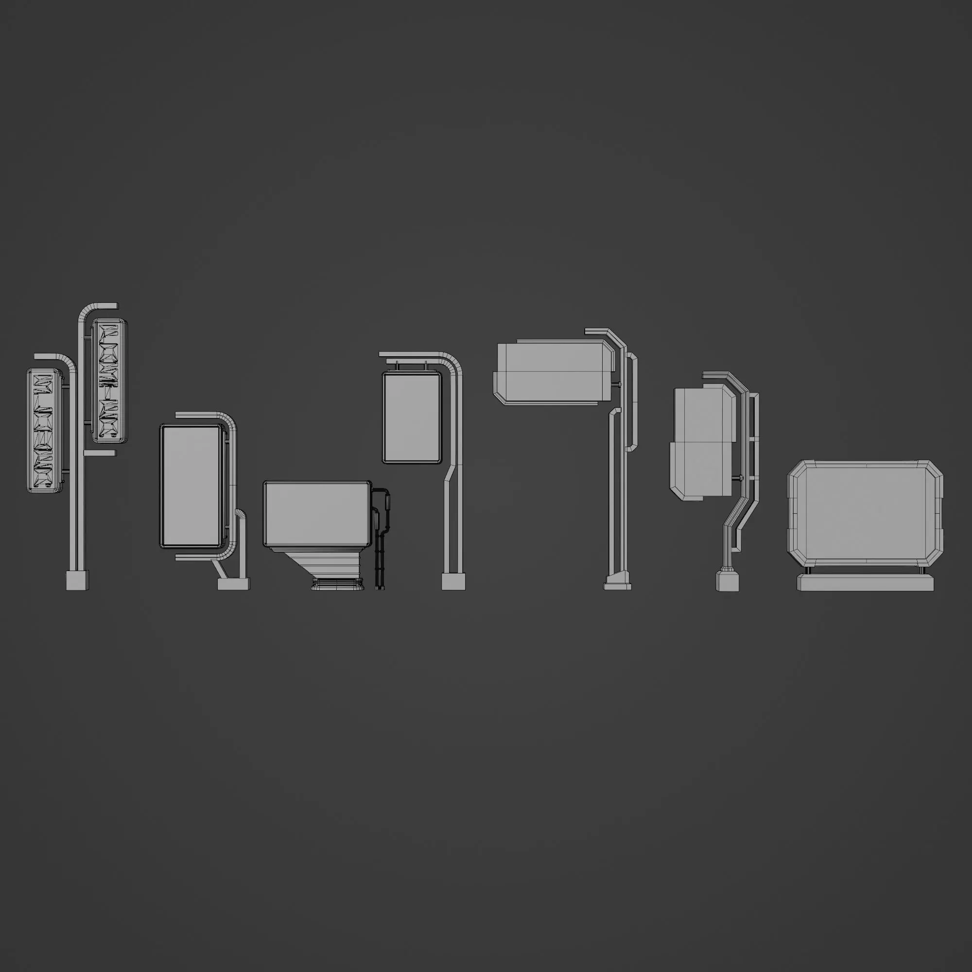 SCIFI STREET ASSET MODULAR KIT CYBERPUNK FUTURISTIC INDUSTRIAL Low-poly 3D model_39