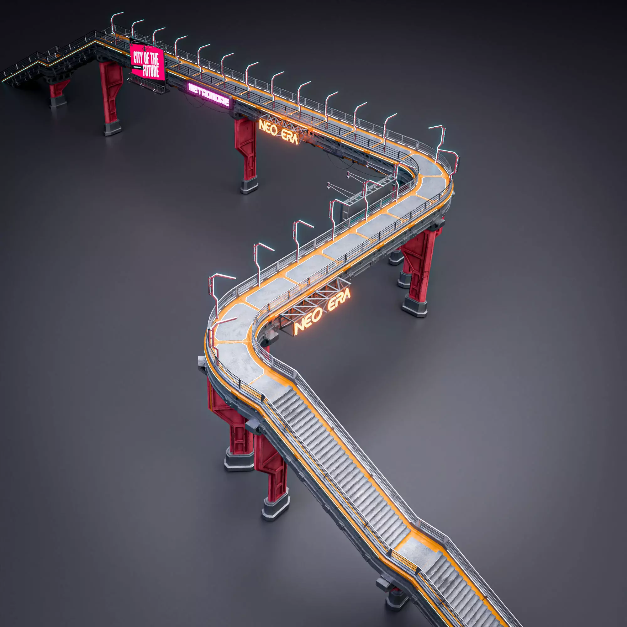 SCIFI STREET ASSET MODULAR KIT CYBERPUNK FUTURISTIC INDUSTRIAL Low-poly 3D model_9