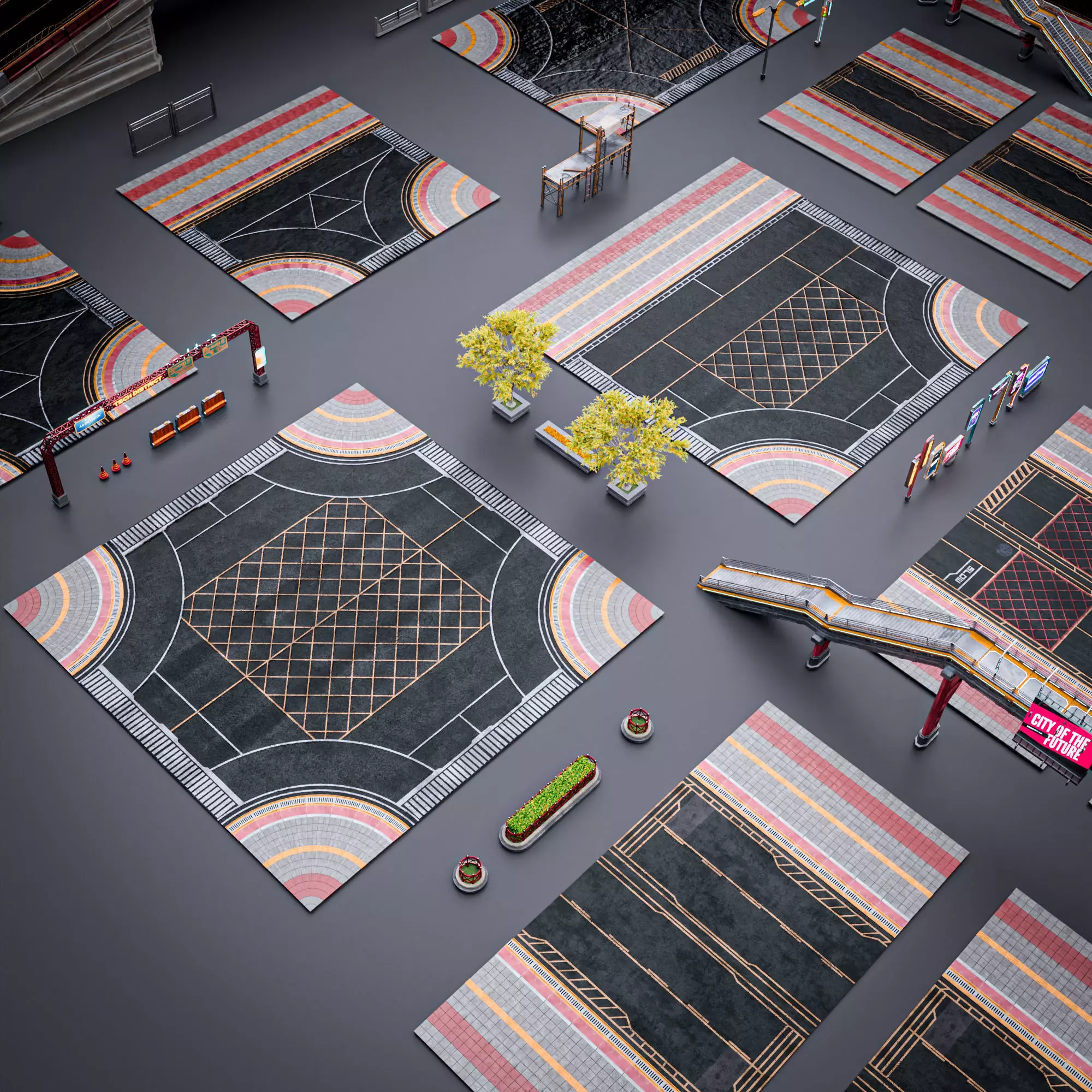 SCIFI STREET ASSET MODULAR KIT CYBERPUNK FUTURISTIC INDUSTRIAL Low-poly 3D model_5