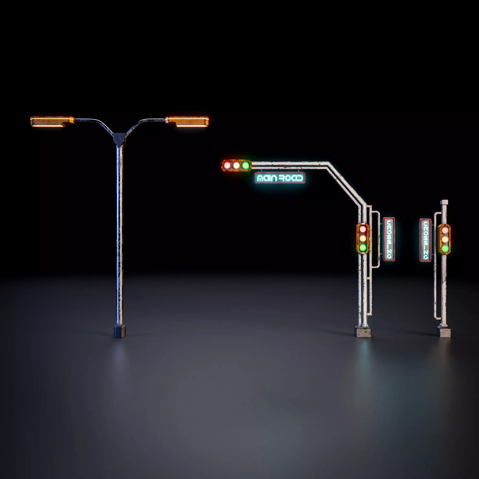 SCIFI STREET ASSET MODULAR KIT CYBERPUNK FUTURISTIC INDUSTRIAL Low-poly 3D model_17