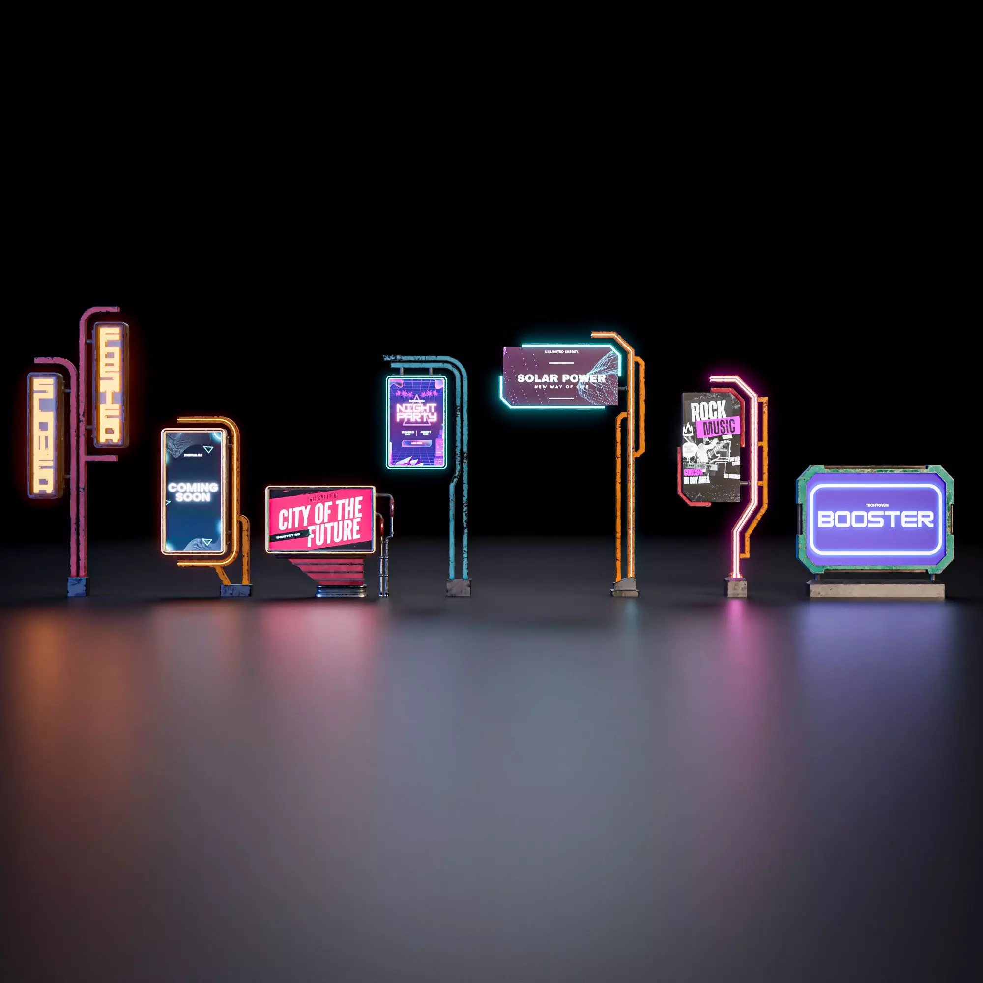 SCIFI STREET ASSET MODULAR KIT CYBERPUNK FUTURISTIC INDUSTRIAL Low-poly 3D model_13