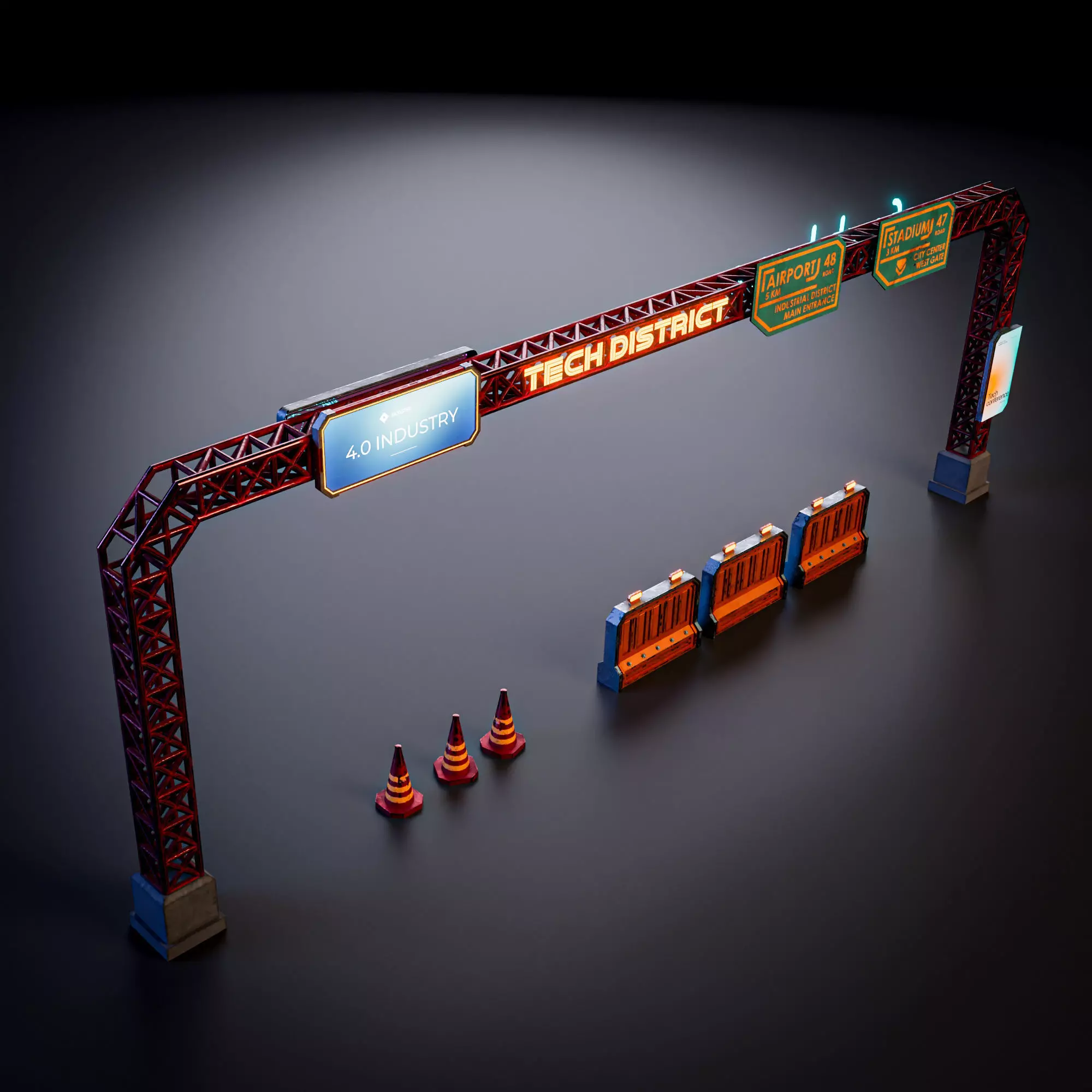 SCIFI STREET ASSET MODULAR KIT CYBERPUNK FUTURISTIC INDUSTRIAL Low-poly 3D model_28