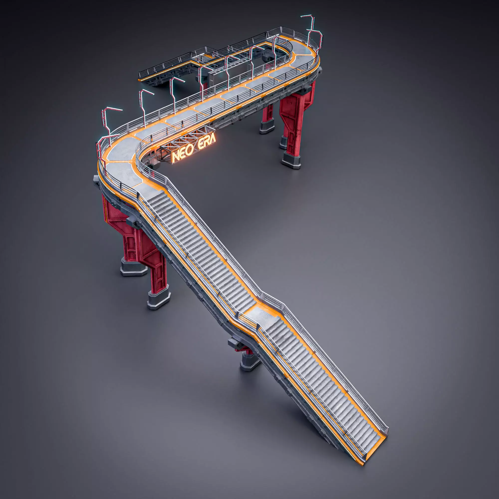 SCIFI STREET ASSET MODULAR KIT CYBERPUNK FUTURISTIC INDUSTRIAL Low-poly 3D model_7