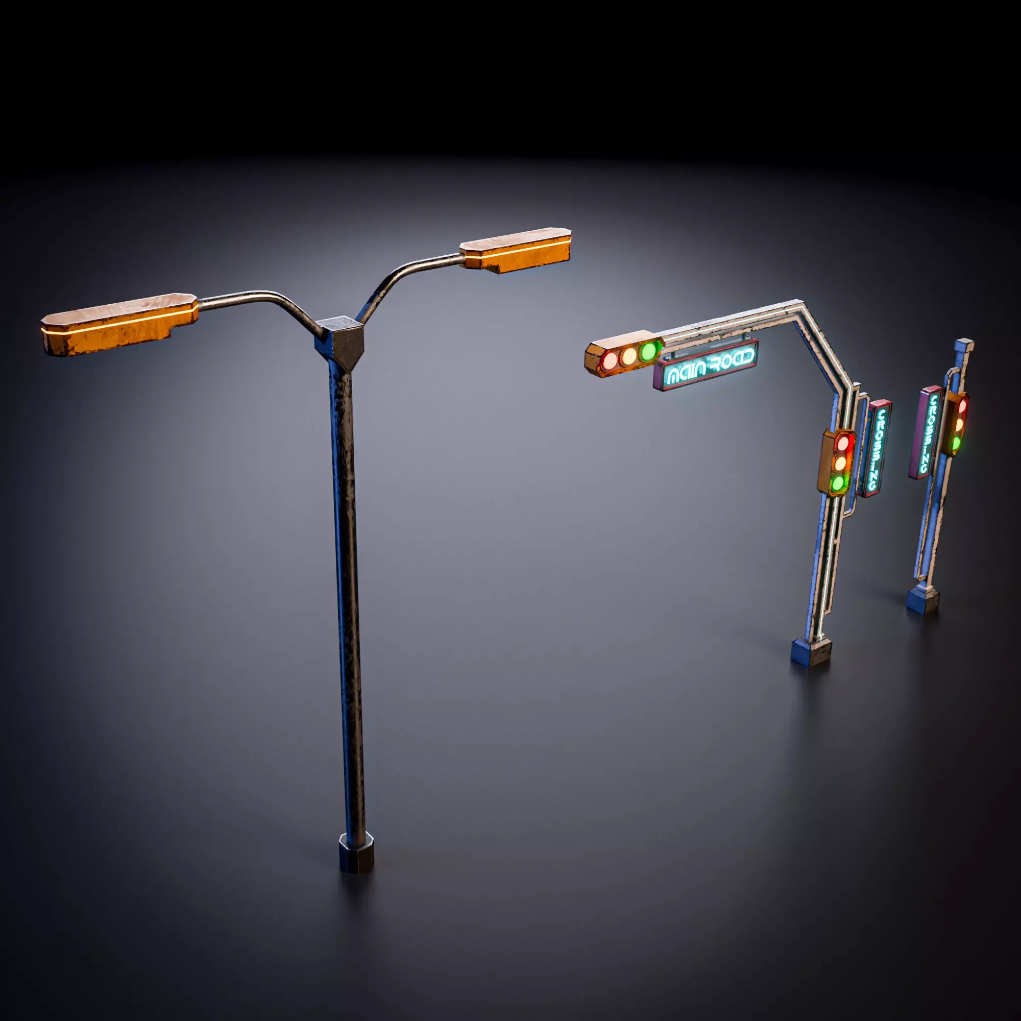 SCIFI STREET ASSET MODULAR KIT CYBERPUNK FUTURISTIC INDUSTRIAL Low-poly 3D model_18