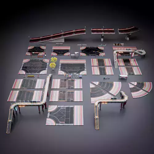 SCIFI STREET ASSET MODULAR KIT CYBERPUNK FUTURISTIC INDUSTRIAL Low-poly 3D model SCIFI STREET ASSET MODULAR KIT CYBERPUNK FUTURISTIC INDUSTRIAL Low-poly 3D model