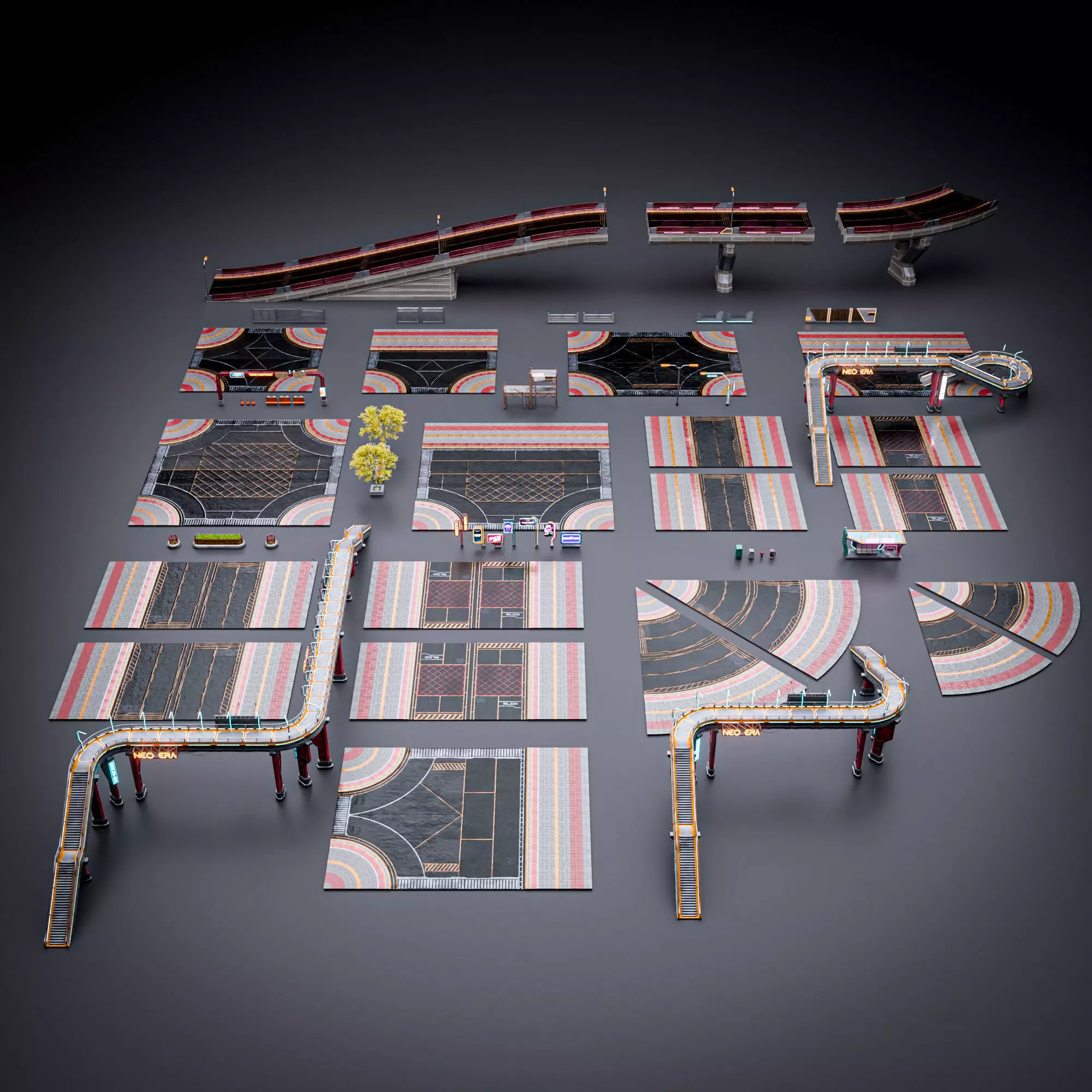 SCIFI STREET ASSET MODULAR KIT CYBERPUNK FUTURISTIC INDUSTRIAL Low-poly 3D model_0