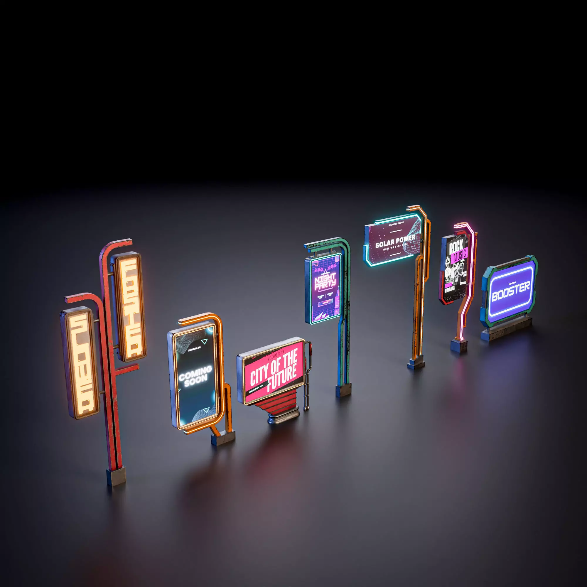 SCIFI STREET ASSET MODULAR KIT CYBERPUNK FUTURISTIC INDUSTRIAL Low-poly 3D model_14