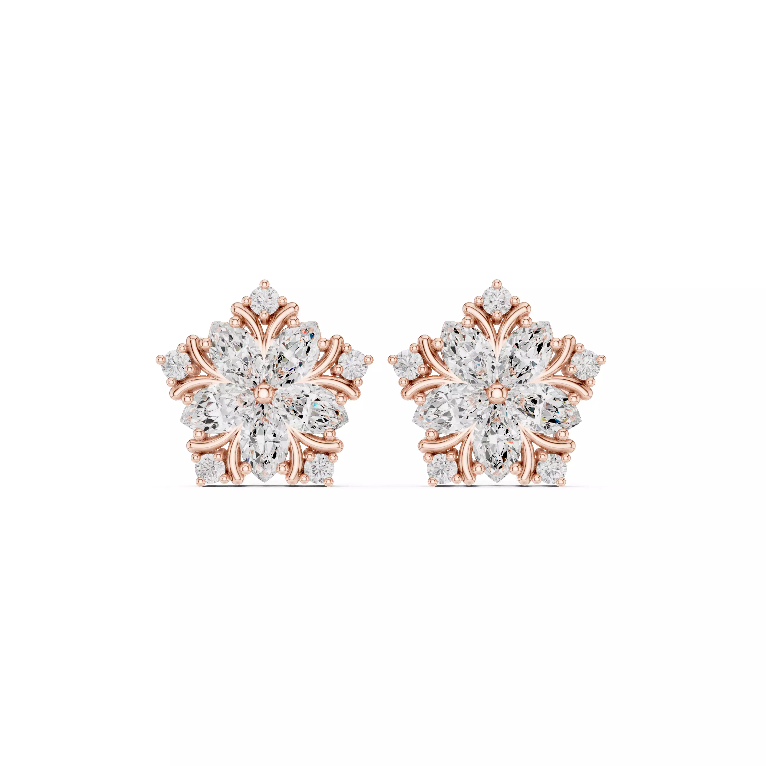 Marquise and Round-Cut Diamond Star Shape Earring 3DM STL Video 3D print model