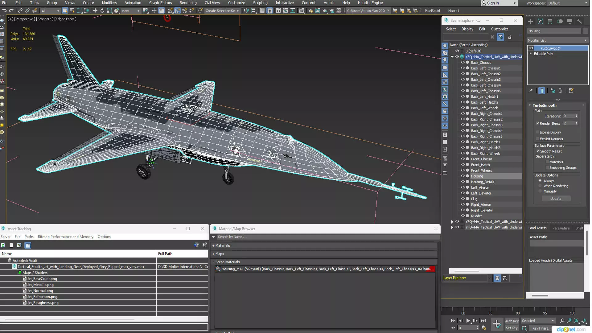 Tactical Stealth Jet with Landing Gear Deployed Grey Rigged 3D model_21