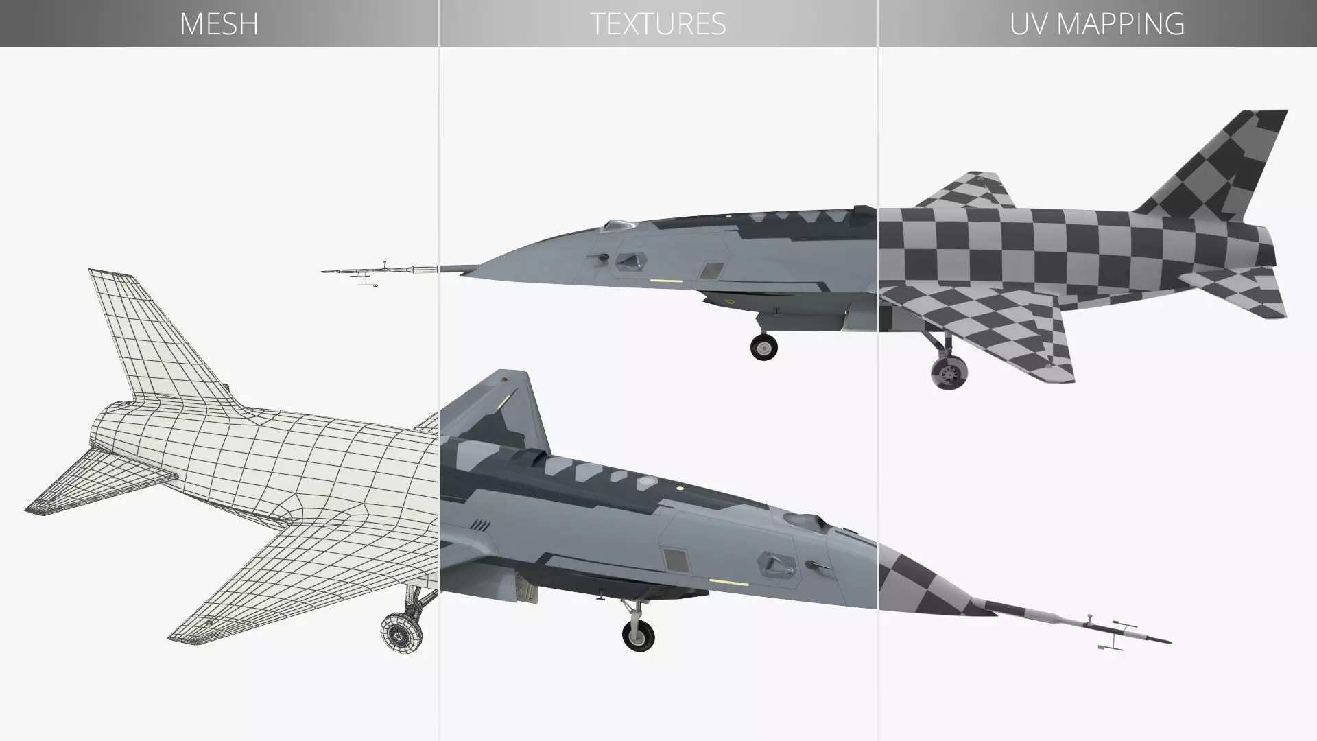 Tactical Stealth Jet with Landing Gear Deployed Grey Rigged 3D model_10