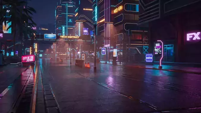 SCIFI CYBERPUNK FUTURISTIC CITY SCENE Low-poly 3D model 7