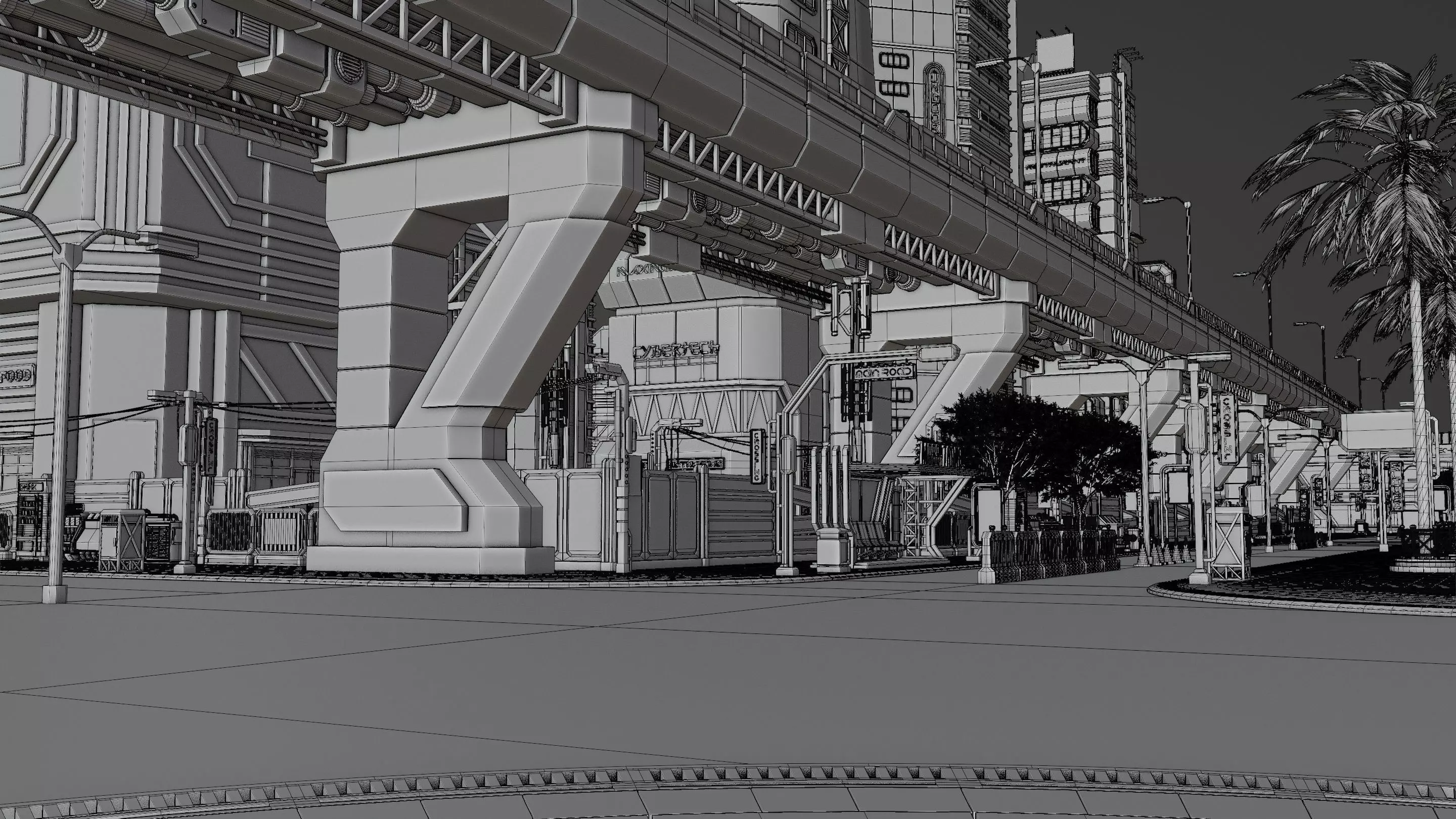 SCIFI CYBERPUNK FUTURISTIC CITY SCENE Low-poly 3D model_22