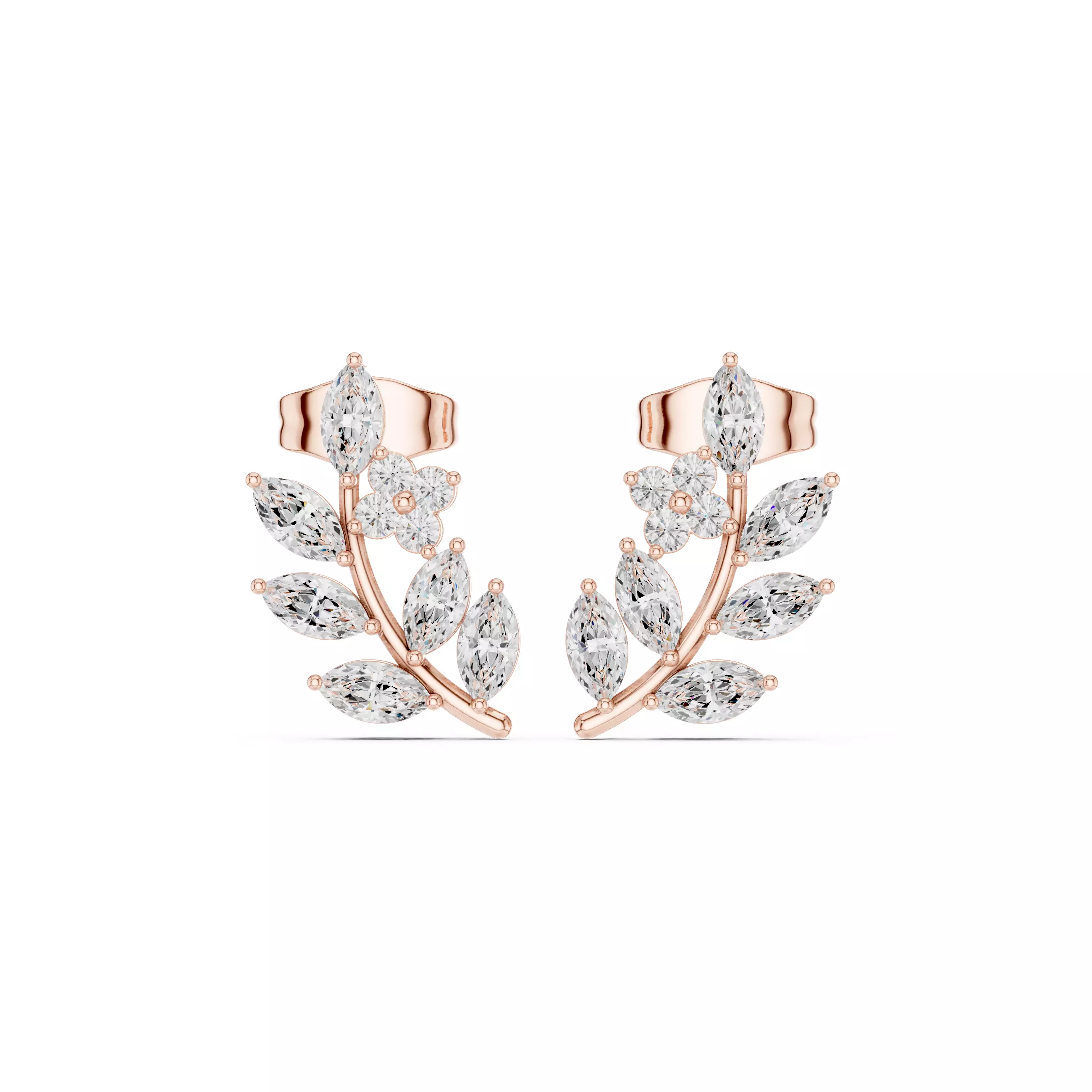 Round and Marquise Cut Diamond leaf Earring 3DM STL Video 3D print model