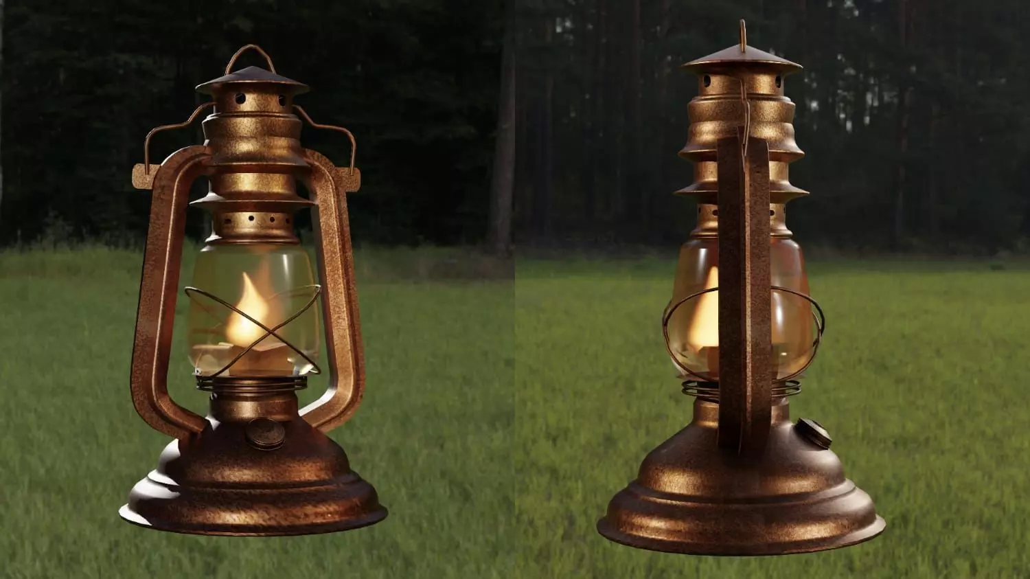 3D Old Lantern with Flame Animated Blender 3D model_0