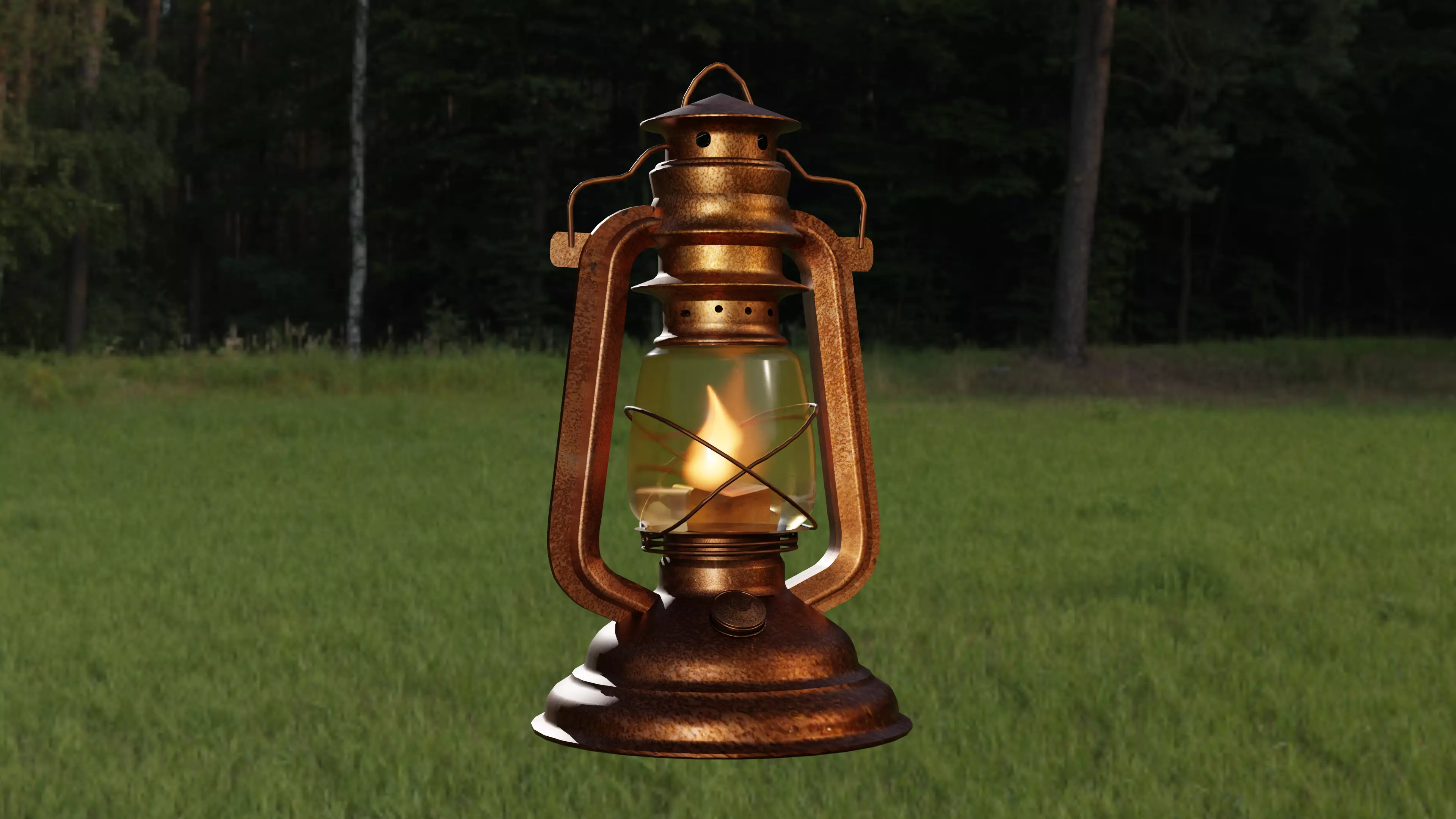 3D Old Lantern with Flame Animated Blender 3D model_1