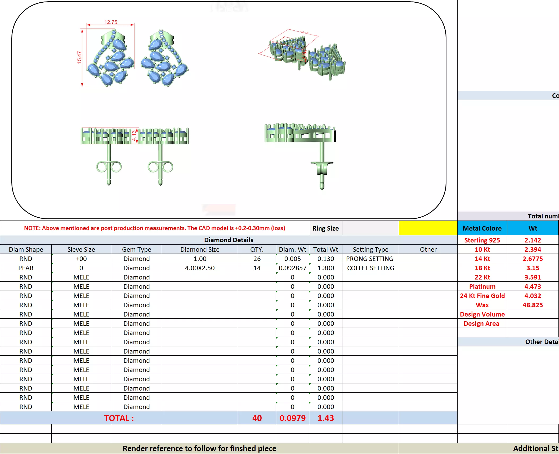 Pear Cut Diamond Cluster Stud Earring 3DM STL Video 3D print model_13