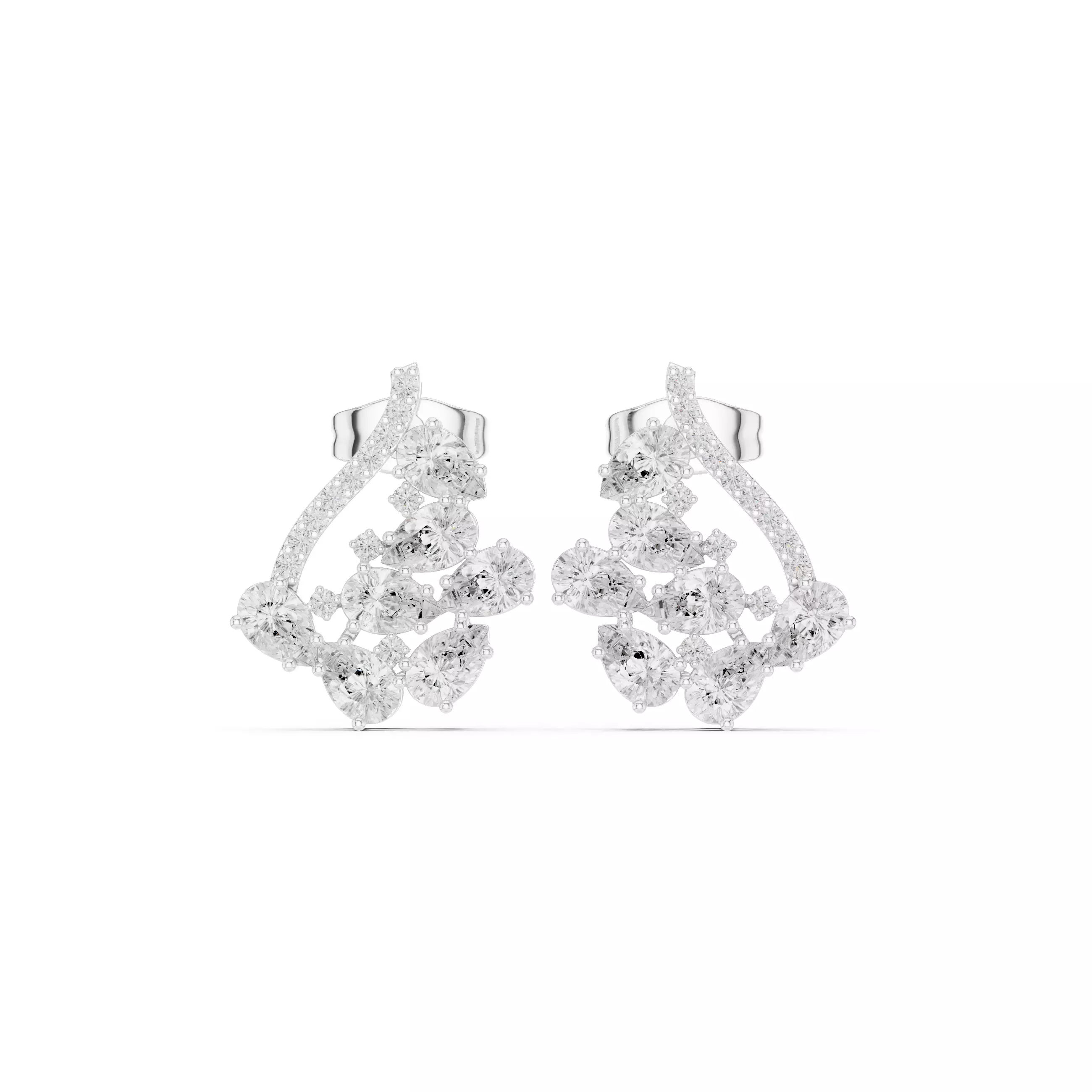 Pear Cut Diamond Cluster Stud Earring 3DM STL Video 3D print model_2