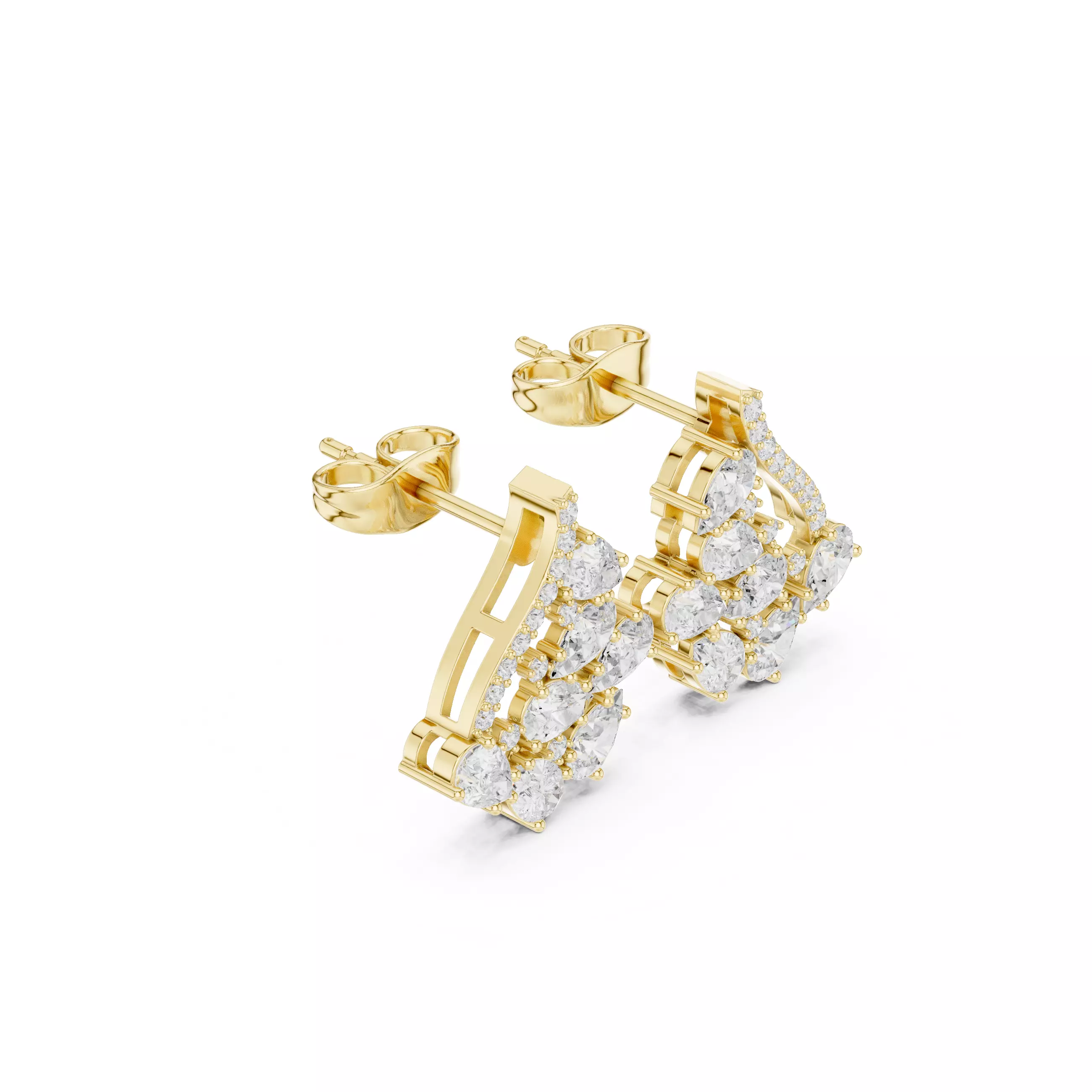 Pear Cut Diamond Cluster Stud Earring 3DM STL Video 3D print model_6