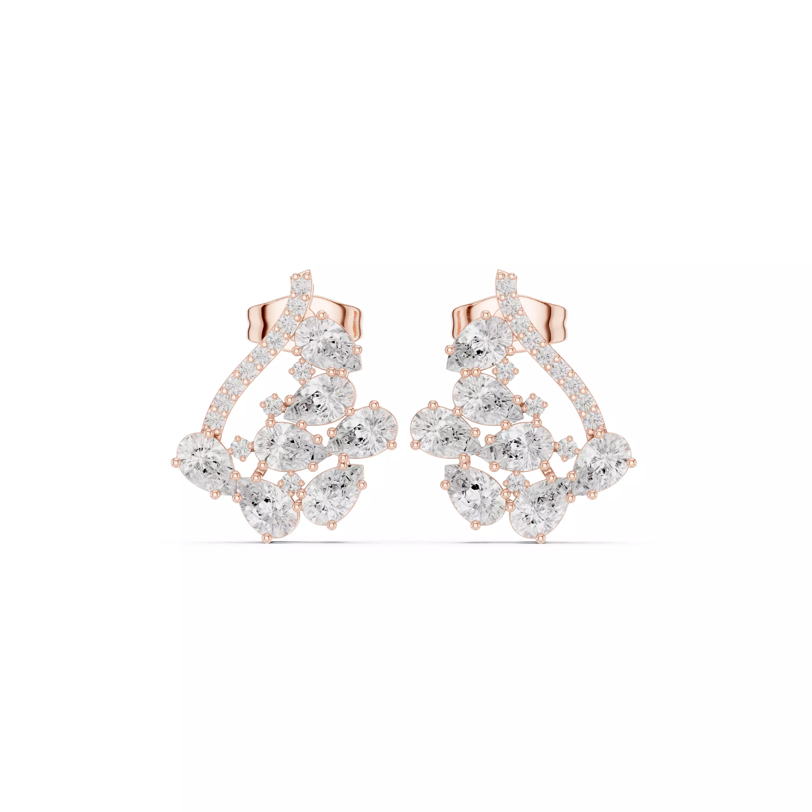 Pear Cut Diamond Cluster Stud Earring 3DM STL Video 3D print model_0