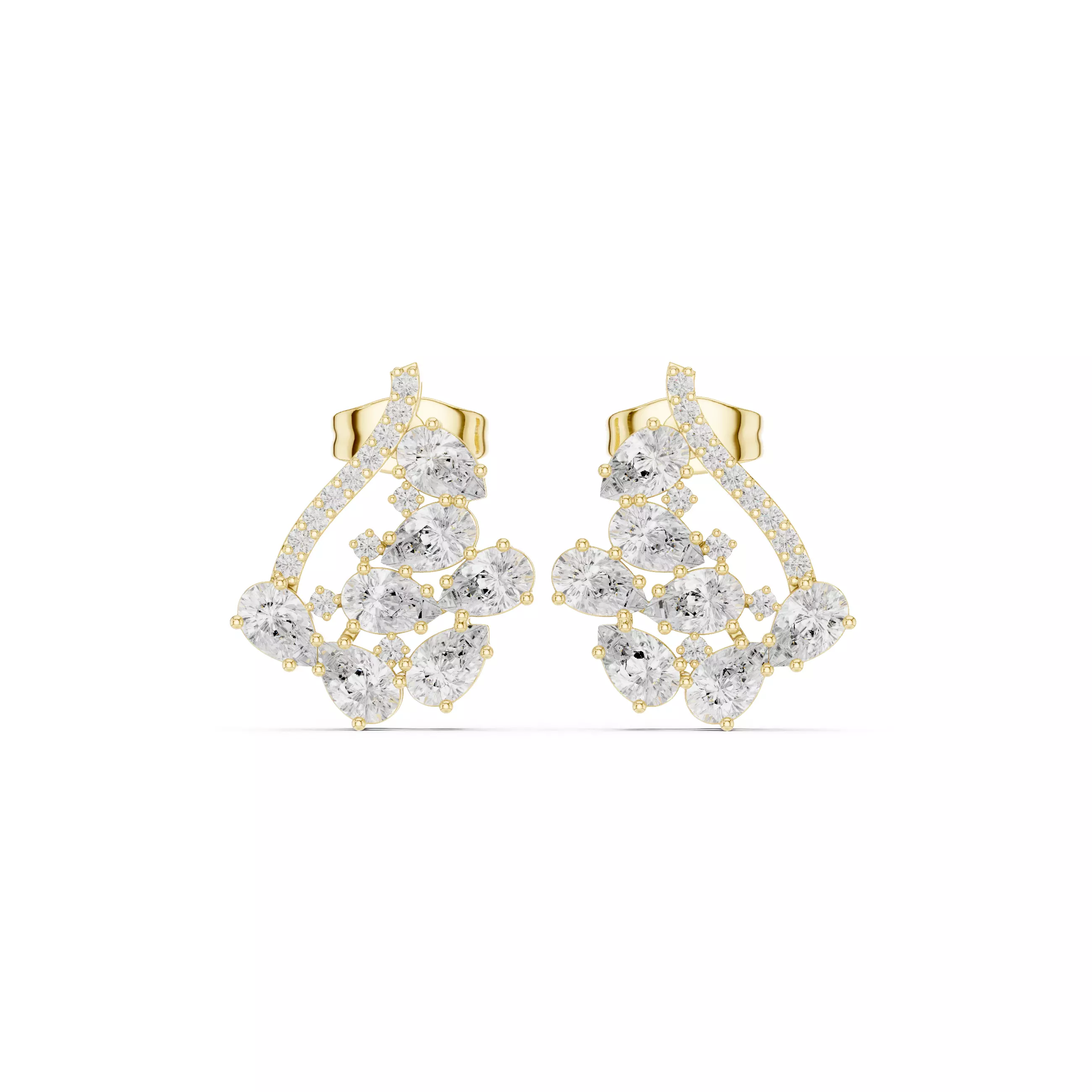 Pear Cut Diamond Cluster Stud Earring 3DM STL Video 3D print model_1