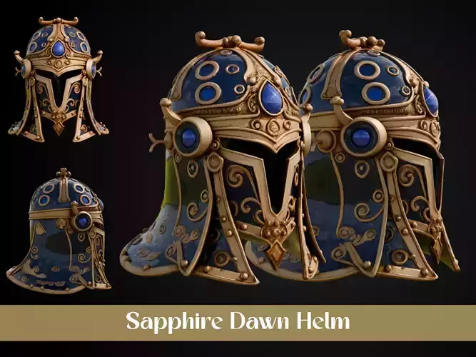 Stylized Persian Helmet - Sapphire Dawn