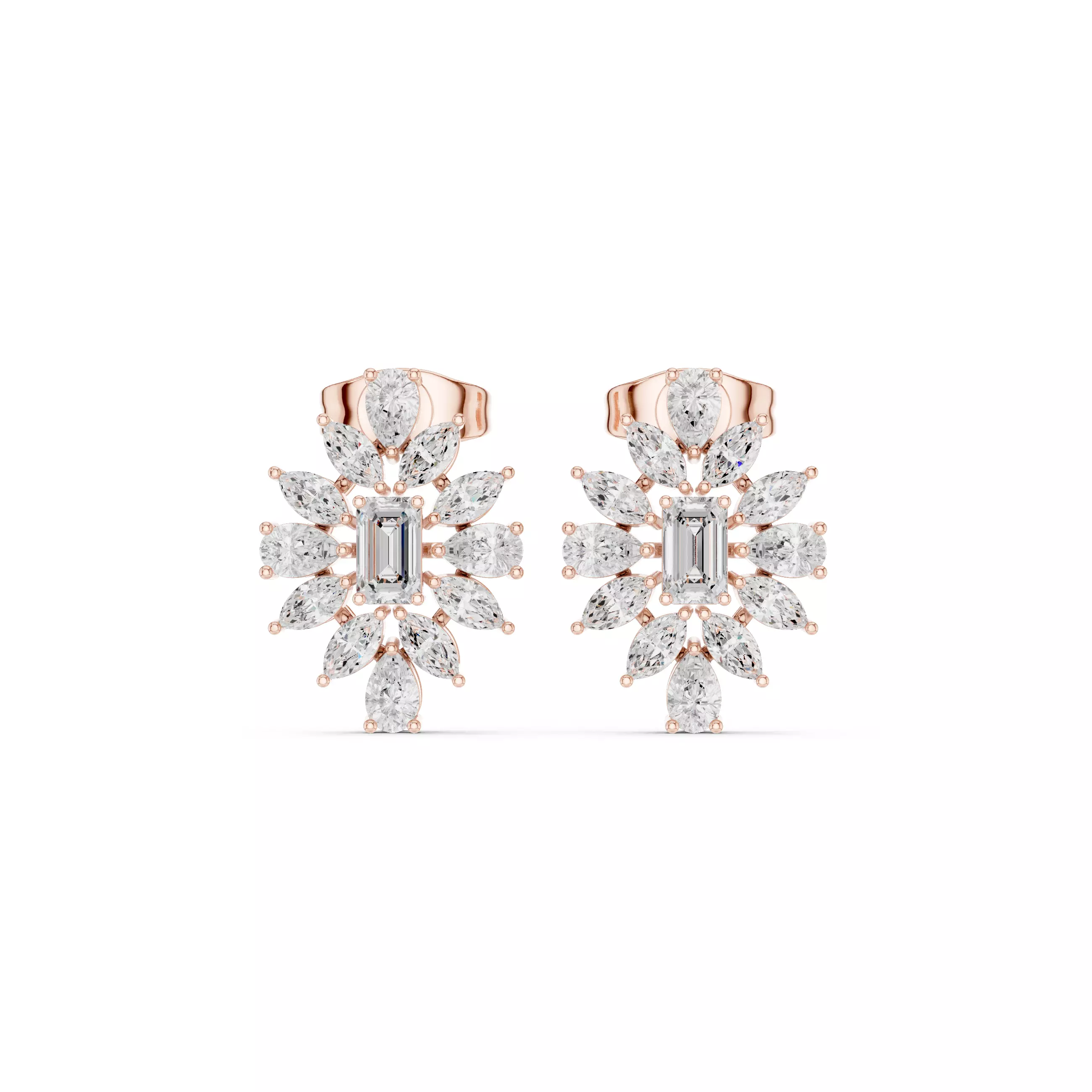 Marquise and Emerald Cut Halo Diamond Earring 3DM STL Video 3D print model