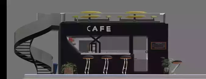 Modern Cafe Exterior and Interior 3D Model Low-Poly Game Asset
