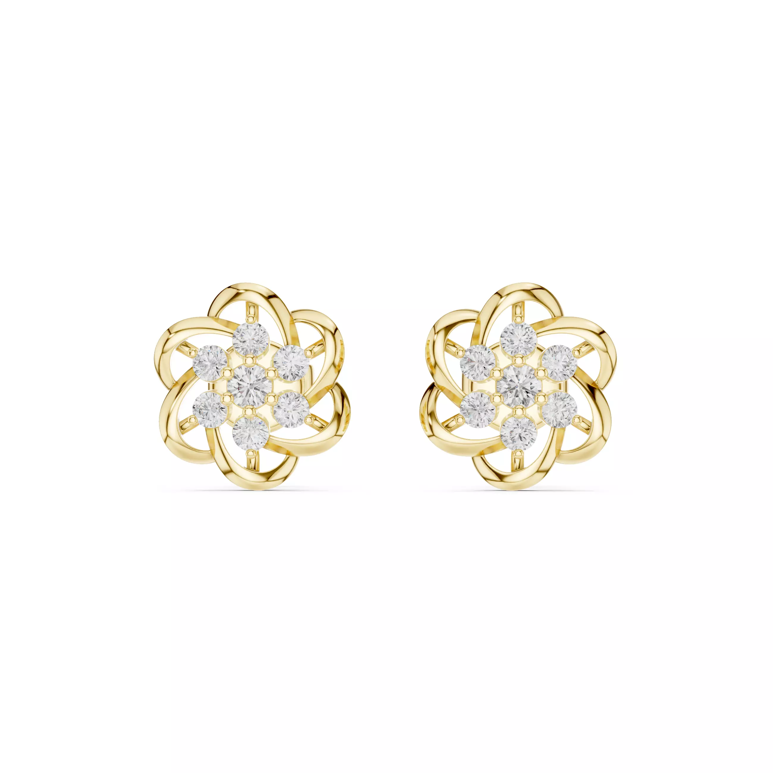 Round Cut Diamond Flower Earring 3DM STL Video 3D print model_1