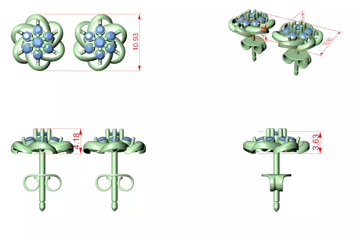Round Cut Diamond Flower Earring 3DM STL Video 3D print model_12