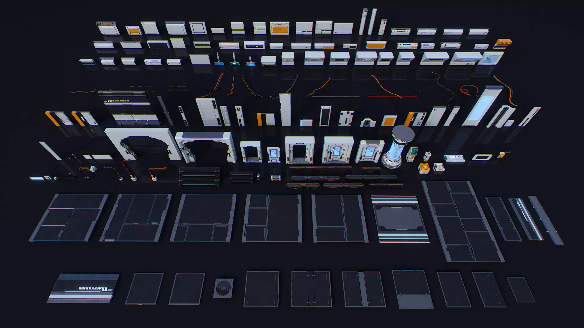 Scifi Modular Room Corridor Laboratory Kit Low-poly 3D model_16