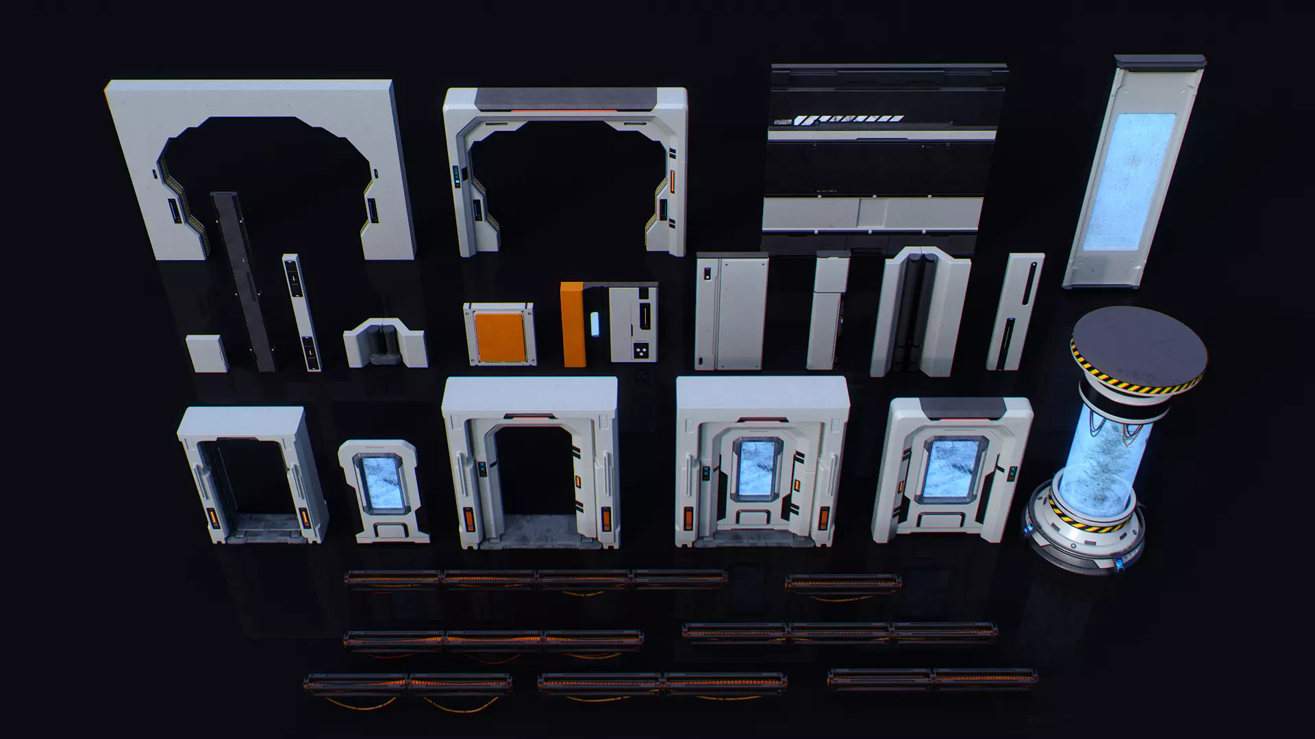 Scifi Modular Room Corridor Laboratory Kit Low-poly 3D model_26